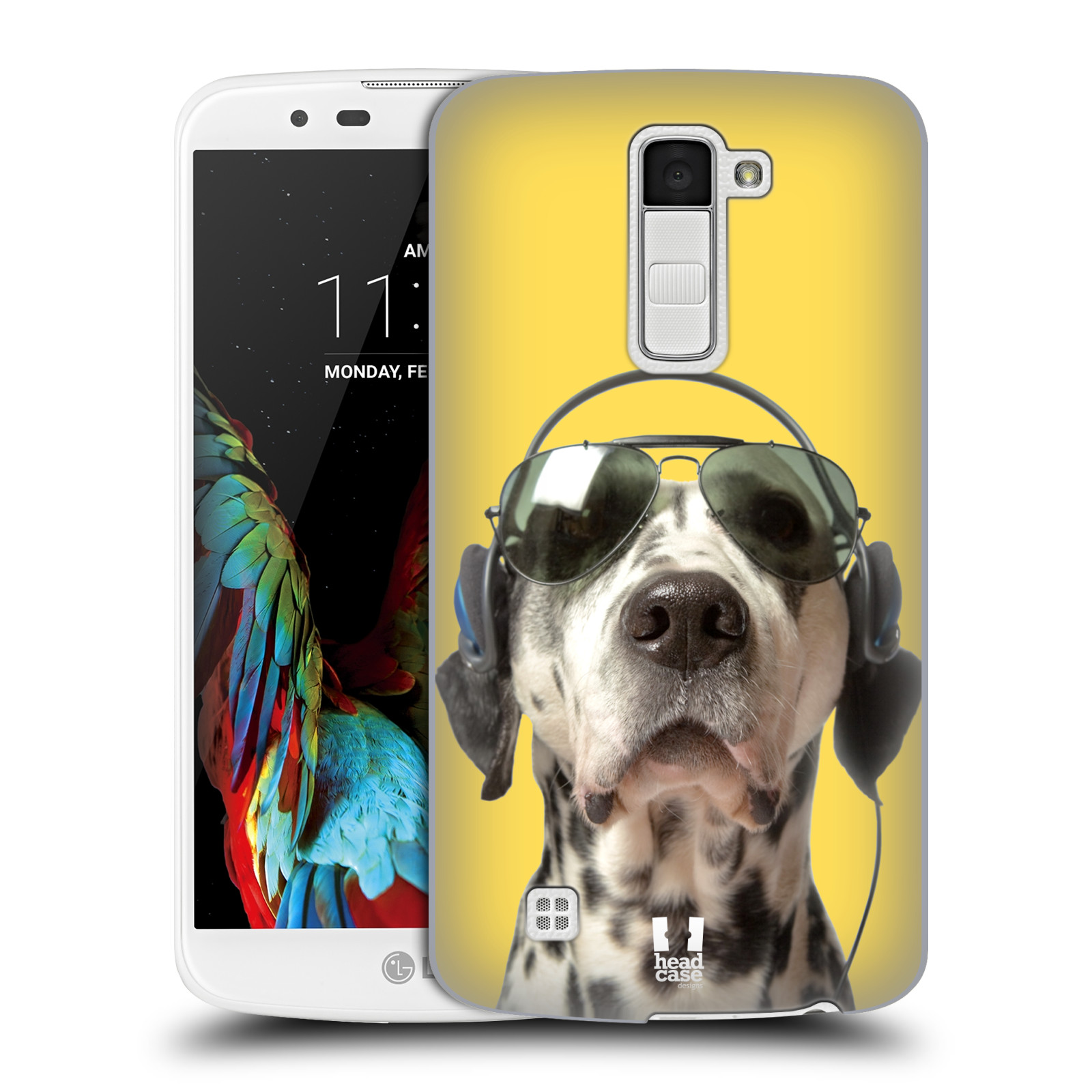 HEAD CASE plastový obal na mobil LG K10 vzor Legrační zvířátka dalmatin se sluchátky žlutá