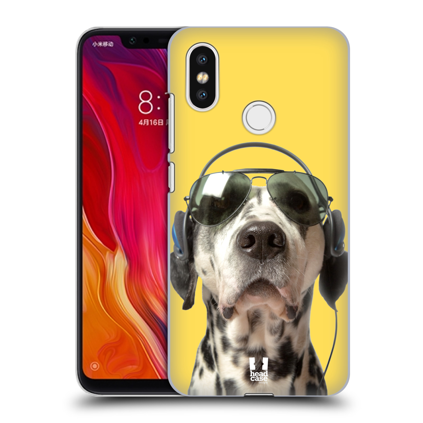 HEAD CASE plastový obal na mobil Xiaomi Mi 8 vzor Legrační zvířátka dalmatin se sluchátky žlutá