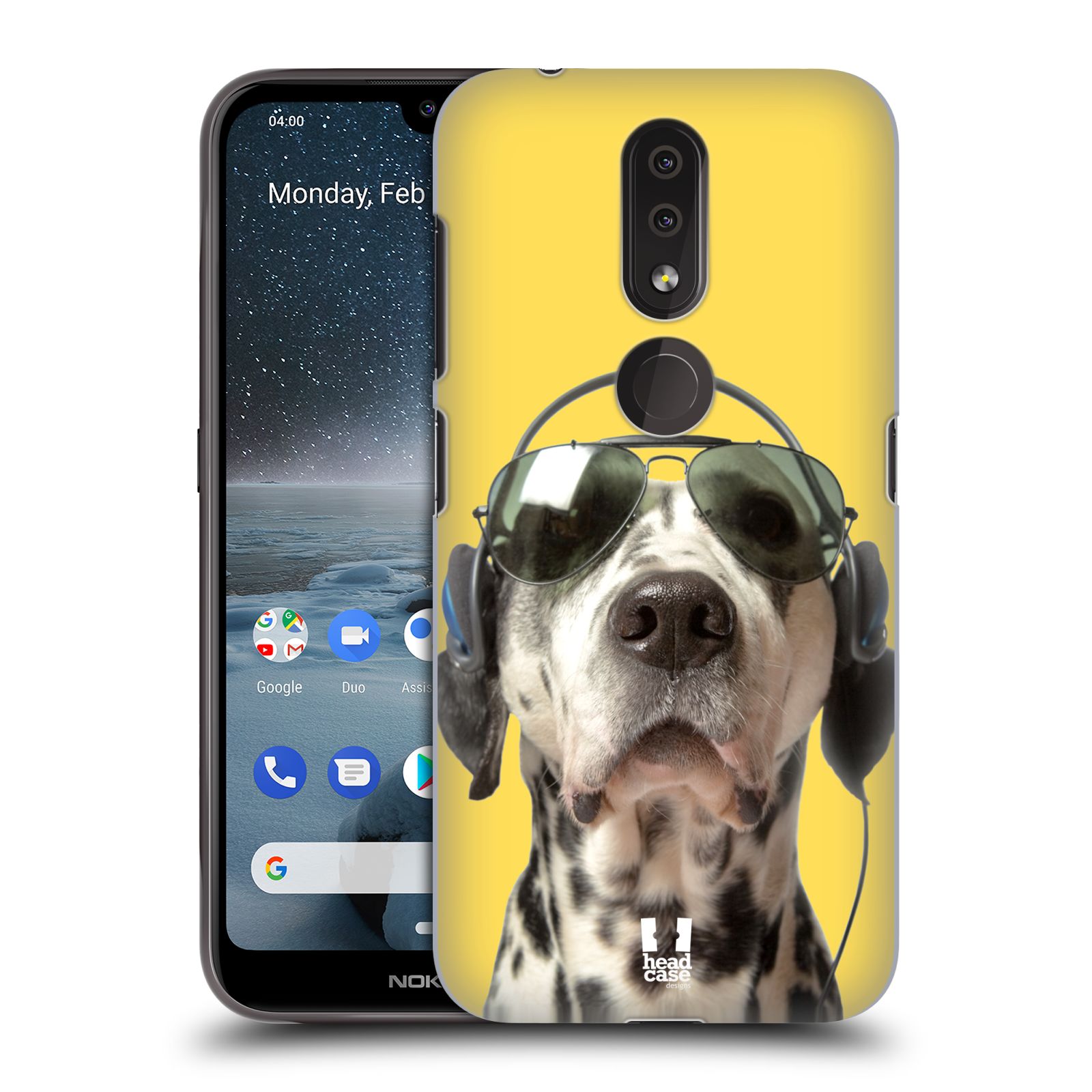 Pouzdro na mobil Nokia 4.2 - HEAD CASE - vzor Legrační zvířátka dalmatin se sluchátky žlutá