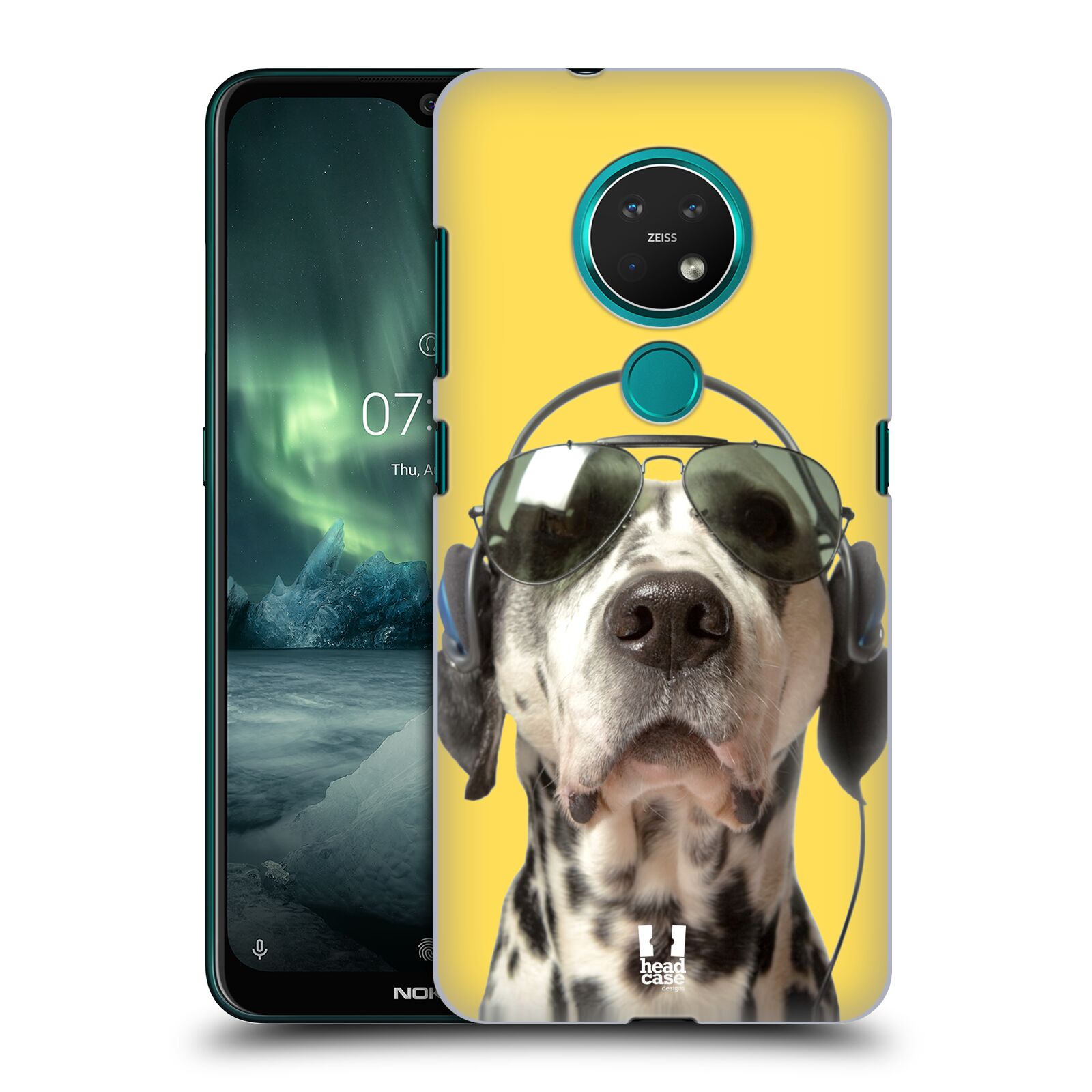 Pouzdro na mobil NOKIA 7.2 - HEAD CASE - vzor Legrační zvířátka dalmatin se sluchátky žlutá