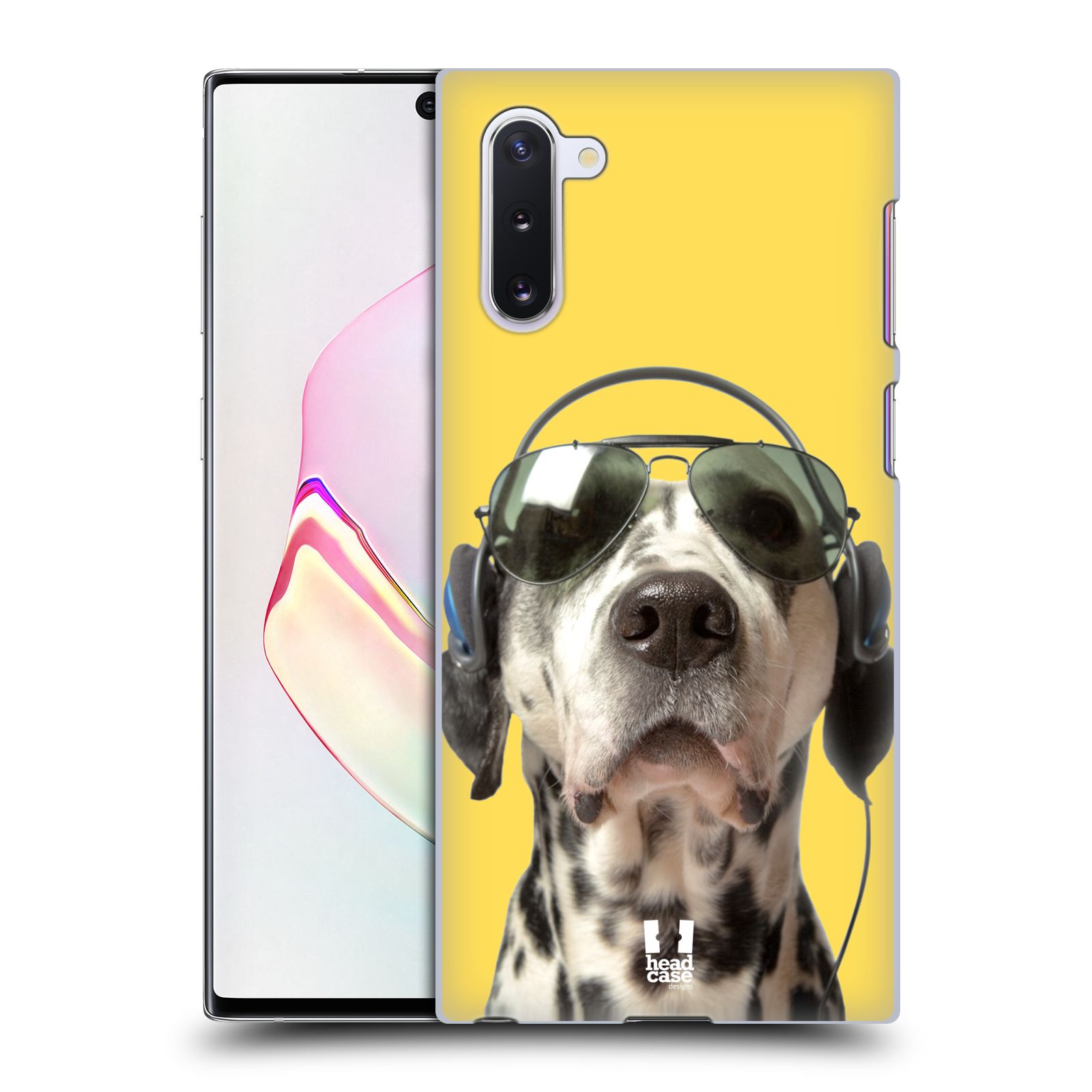 Pouzdro na mobil Samsung Galaxy Note 10 - HEAD CASE - vzor Legrační zvířátka dalmatin se sluchátky žlutá