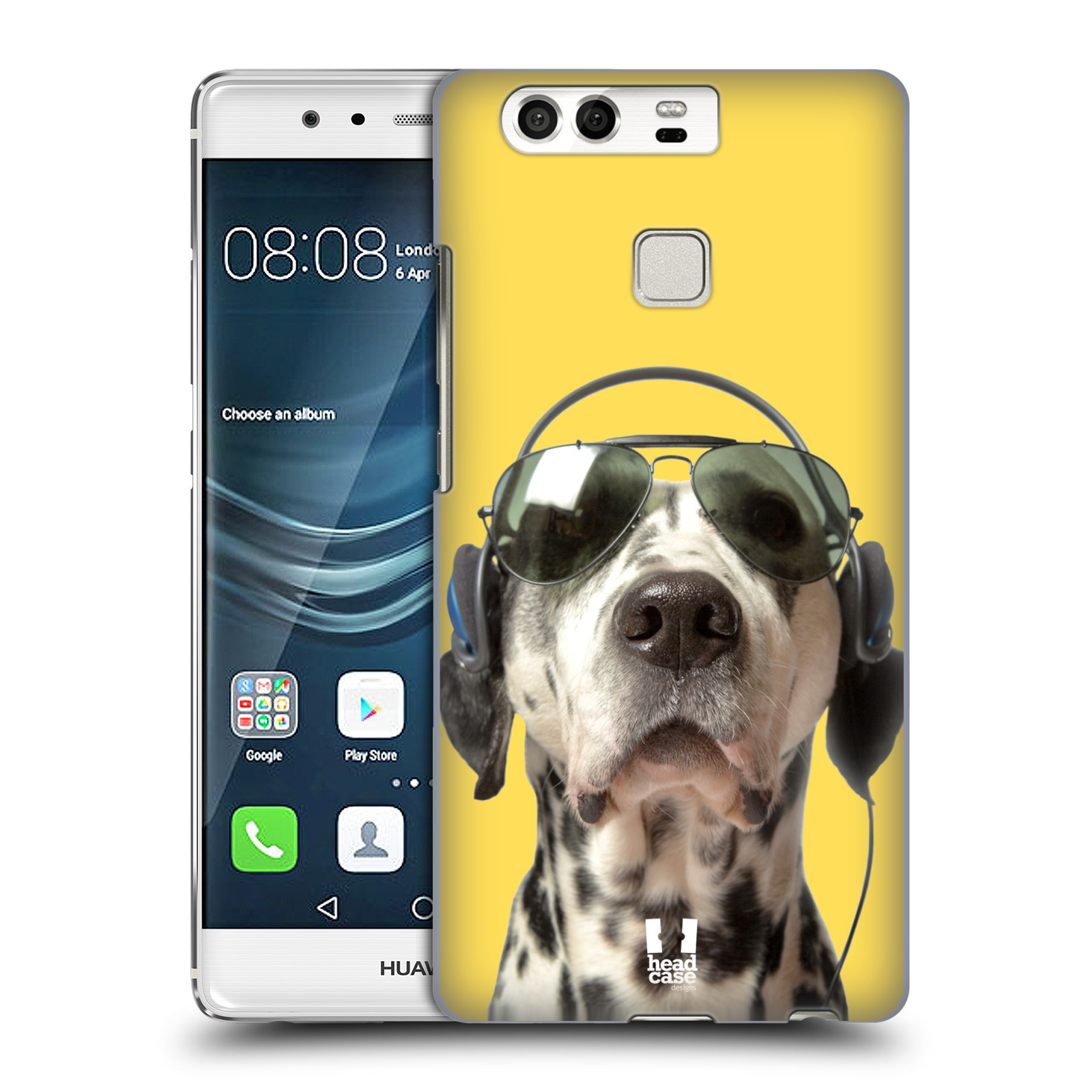 HEAD CASE plastový obal na mobil Huawei P9 / P9 DUAL SIM vzor Legrační zvířátka dalmatin se sluchátky žlutá