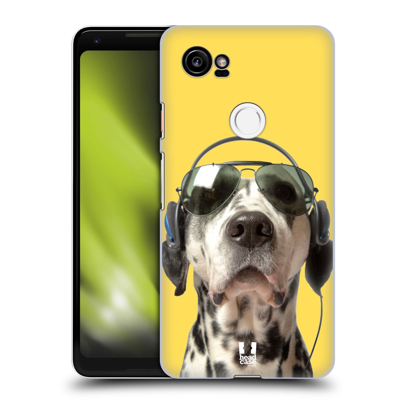 HEAD CASE plastový obal na mobil Google Pixel 2 XL vzor Legrační zvířátka dalmatin se sluchátky žlutá