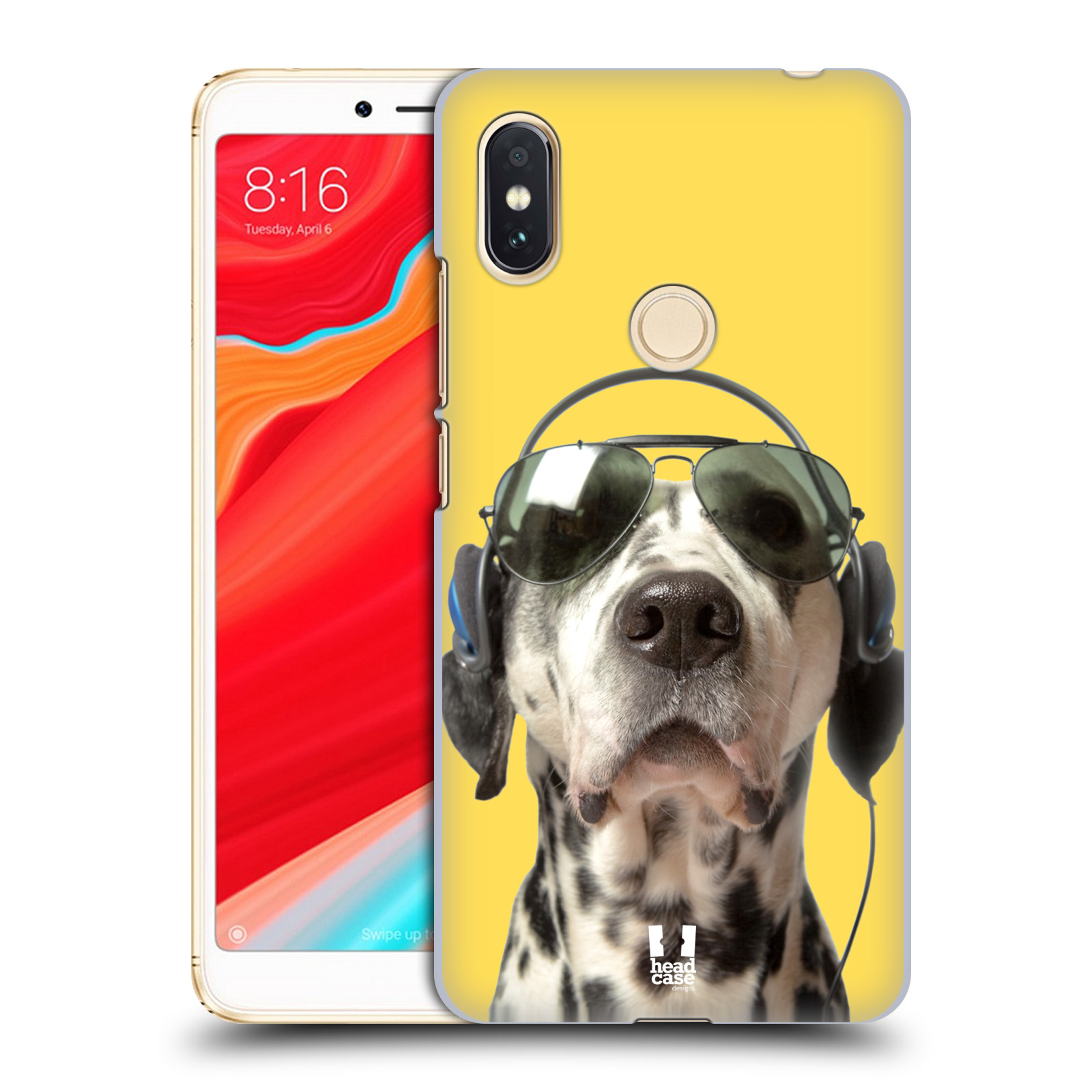 HEAD CASE plastový obal na mobil Xiaomi Redmi S2 vzor Legrační zvířátka dalmatin se sluchátky žlutá