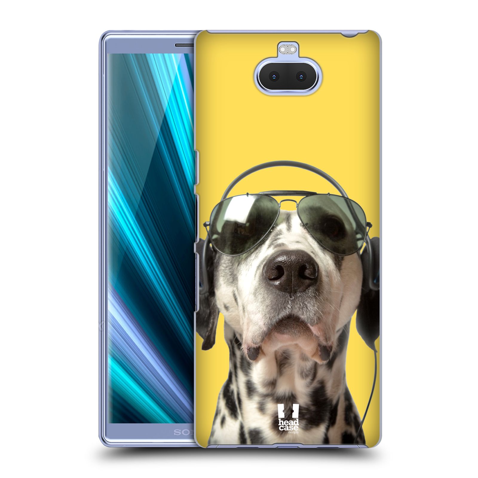 Pouzdro na mobil Sony Xperia 10 - Head Case - vzor Legrační zvířátka dalmatin se sluchátky žlutá