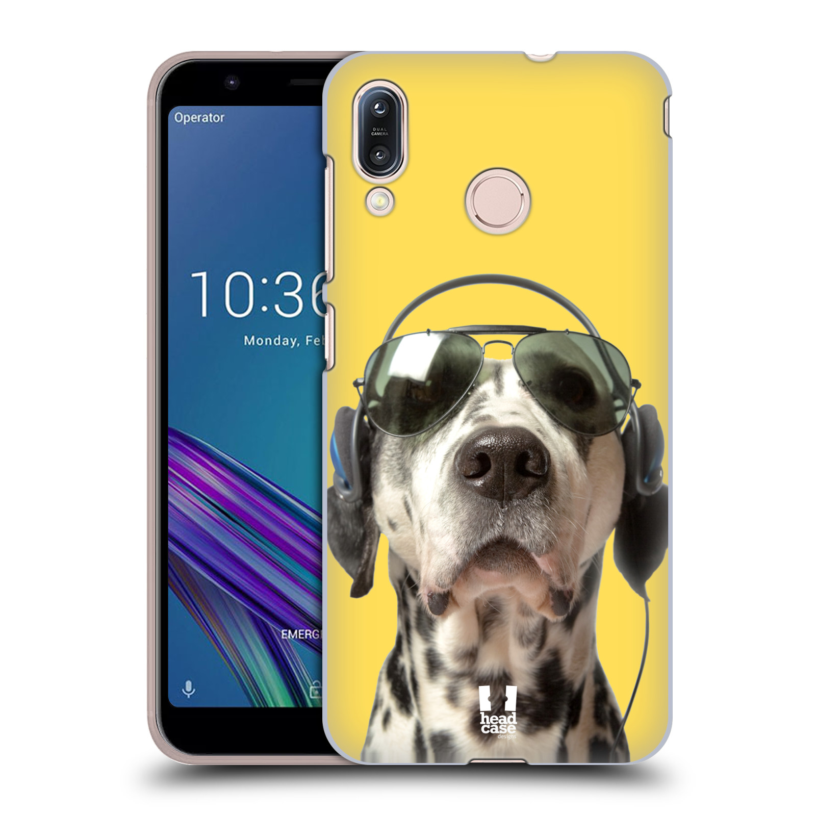 Pouzdro na mobil Asus Zenfone Max M1 (ZB555KL) - HEAD CASE - vzor Legrační zvířátka dalmatin se sluchátky žlutá