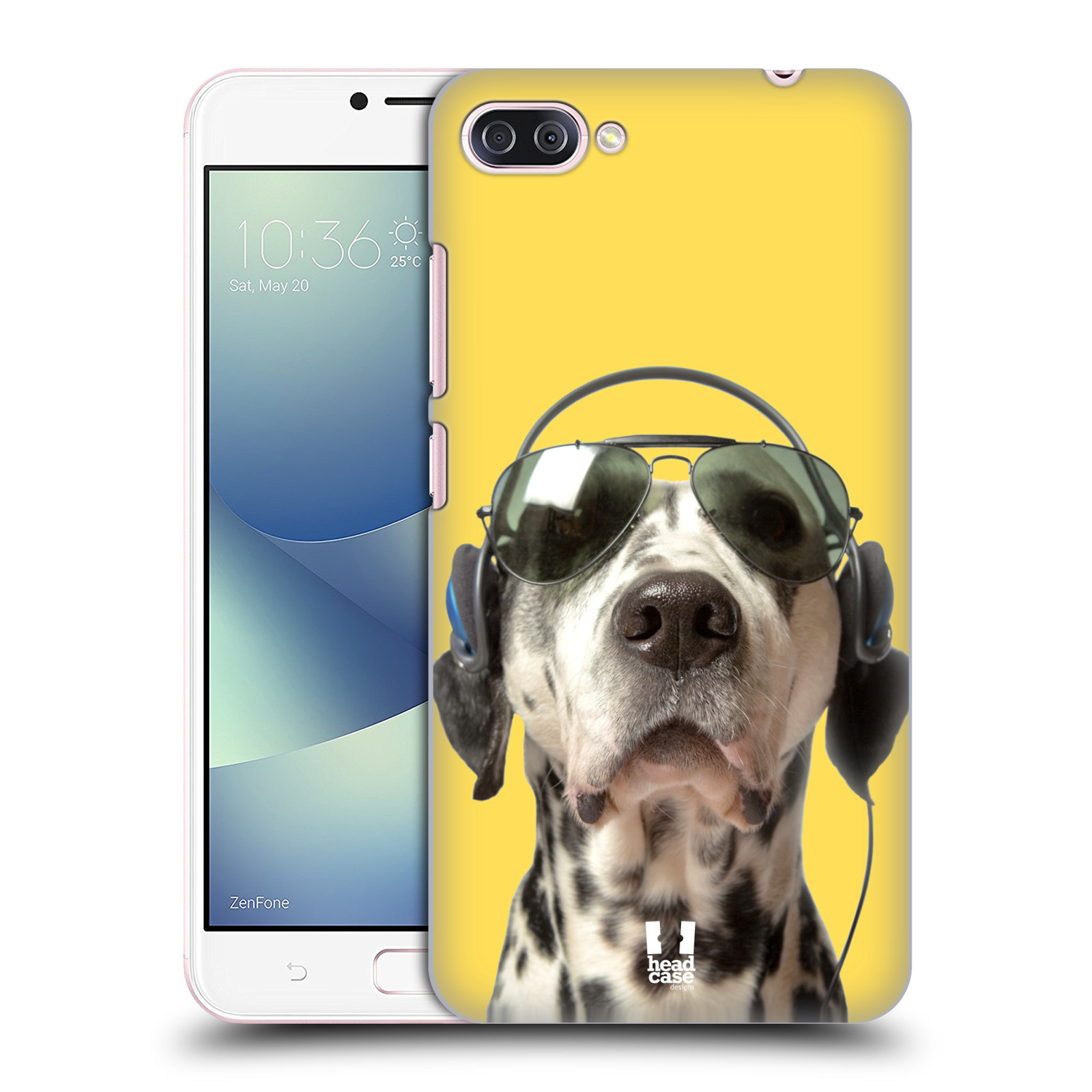 HEAD CASE plastový obal na mobil Asus Zenfone 4 MAX ZC554KL vzor Legrační zvířátka dalmatin se sluchátky žlutá