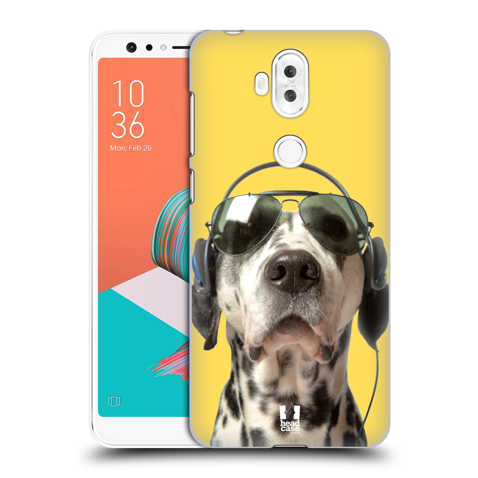 HEAD CASE plastový obal na mobil Asus Zenfone 5 LITE ZC600KL vzor Legrační zvířátka dalmatin se sluchátky žlutá
