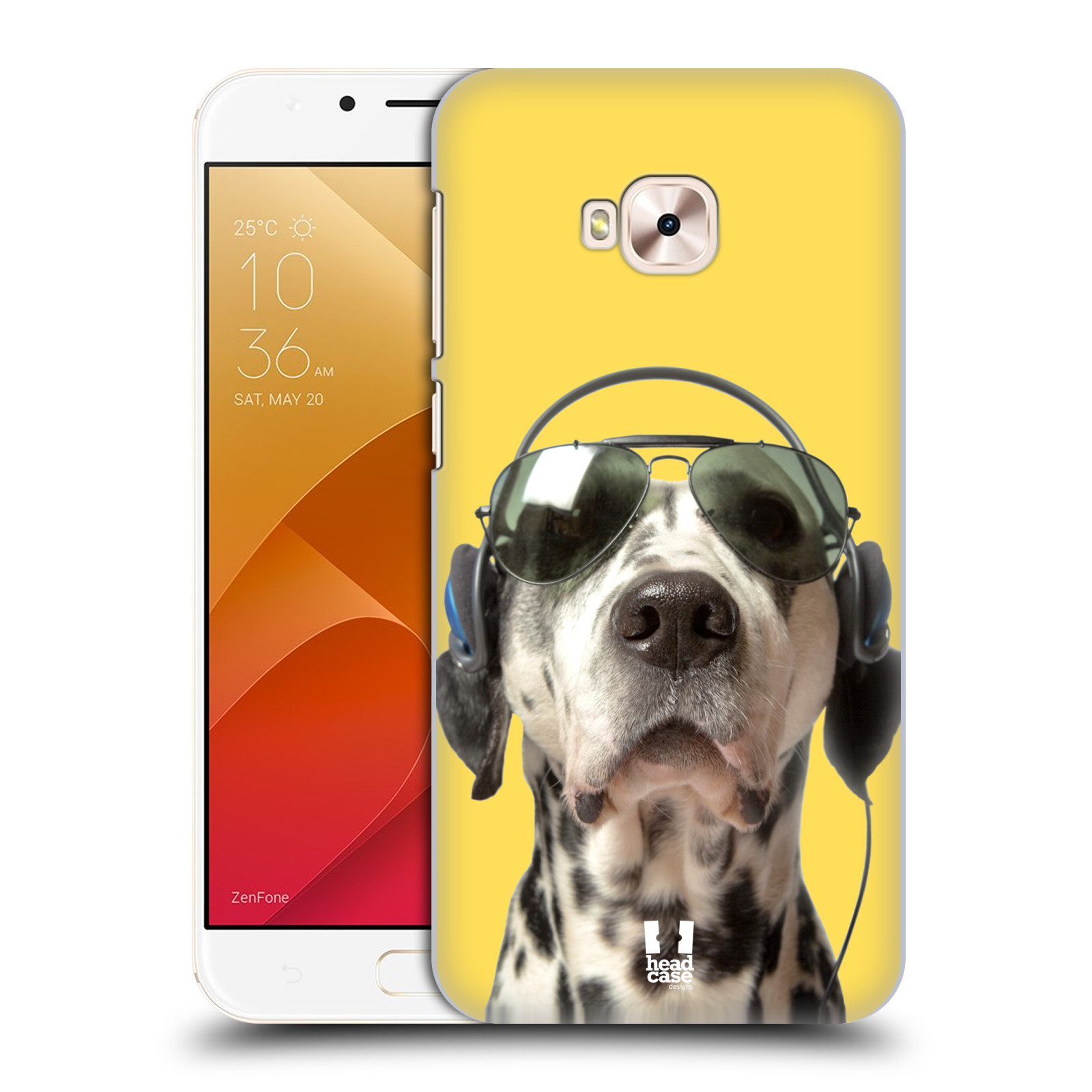 HEAD CASE plastový obal na mobil Asus Zenfone 4 Selfie Pro ZD552KL vzor Legrační zvířátka dalmatin se sluchátky žlutá
