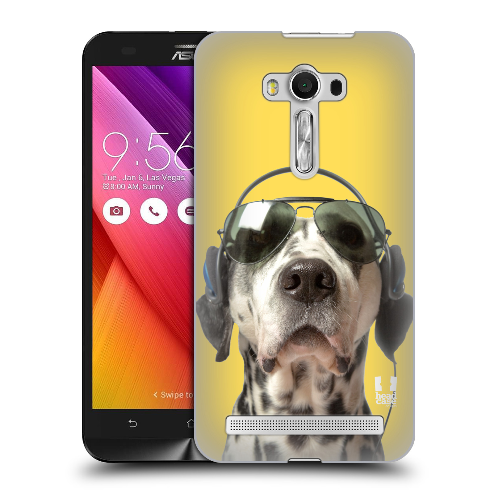 HEAD CASE plastový obal na mobil Asus Zenfone 2 LASER (5,5 displej ZE550KL) vzor Legrační zvířátka dalmatin se sluchátky žlutá