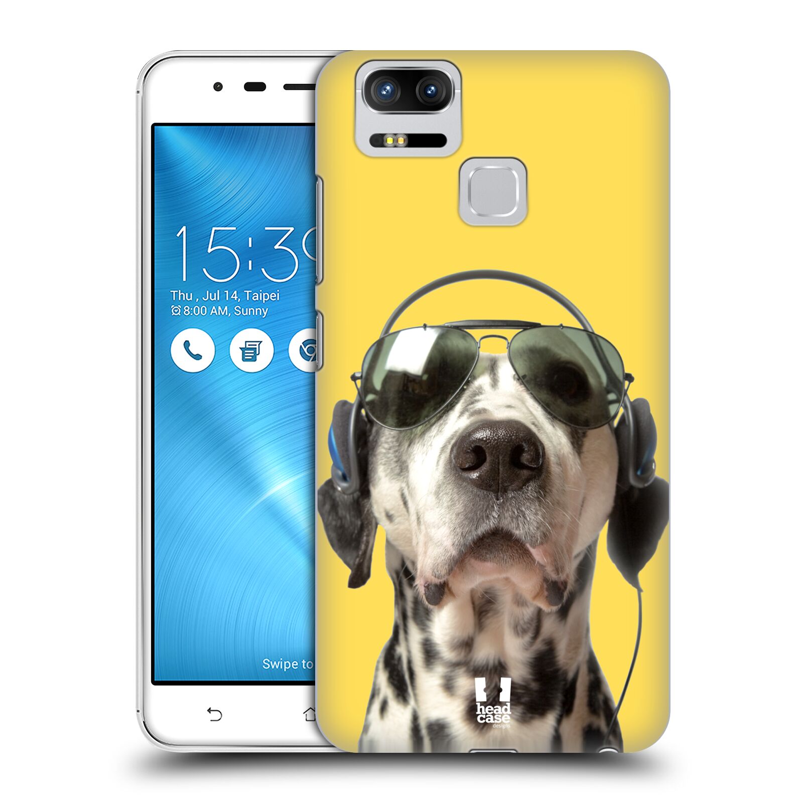 HEAD CASE plastový obal na mobil Asus Zenfone 3 Zoom ZE553KL vzor Legrační zvířátka dalmatin se sluchátky žlutá
