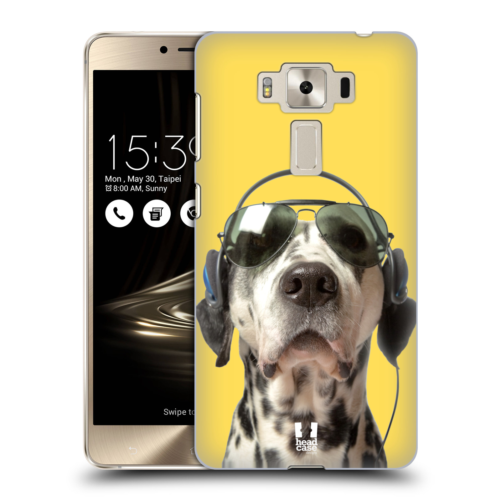 HEAD CASE plastový obal na mobil Asus Zenfone 3 DELUXE ZS550KL vzor Legrační zvířátka dalmatin se sluchátky žlutá