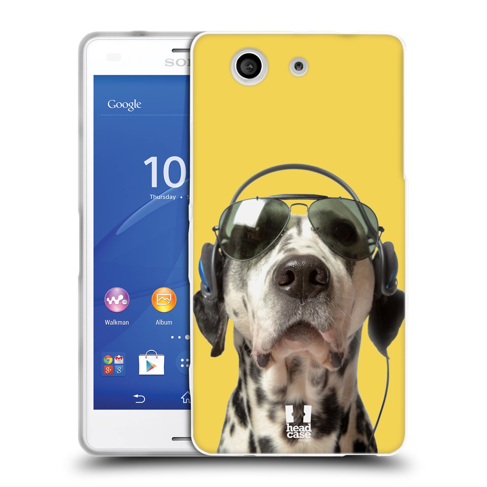 HEAD CASE silikonový obal na mobil Sony Xperia Z3 COMPACT (D5803) vzor Legrační zvířátka dalmatin se sluchátky žlutá