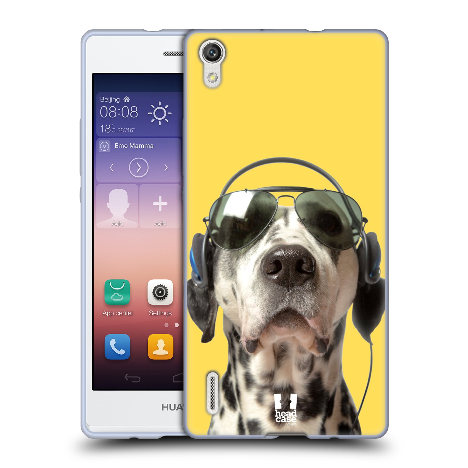 HEAD CASE silikonový obal na mobil Huawei Ascend P7 Legrační zvířátka Dalmatin se sluchátky