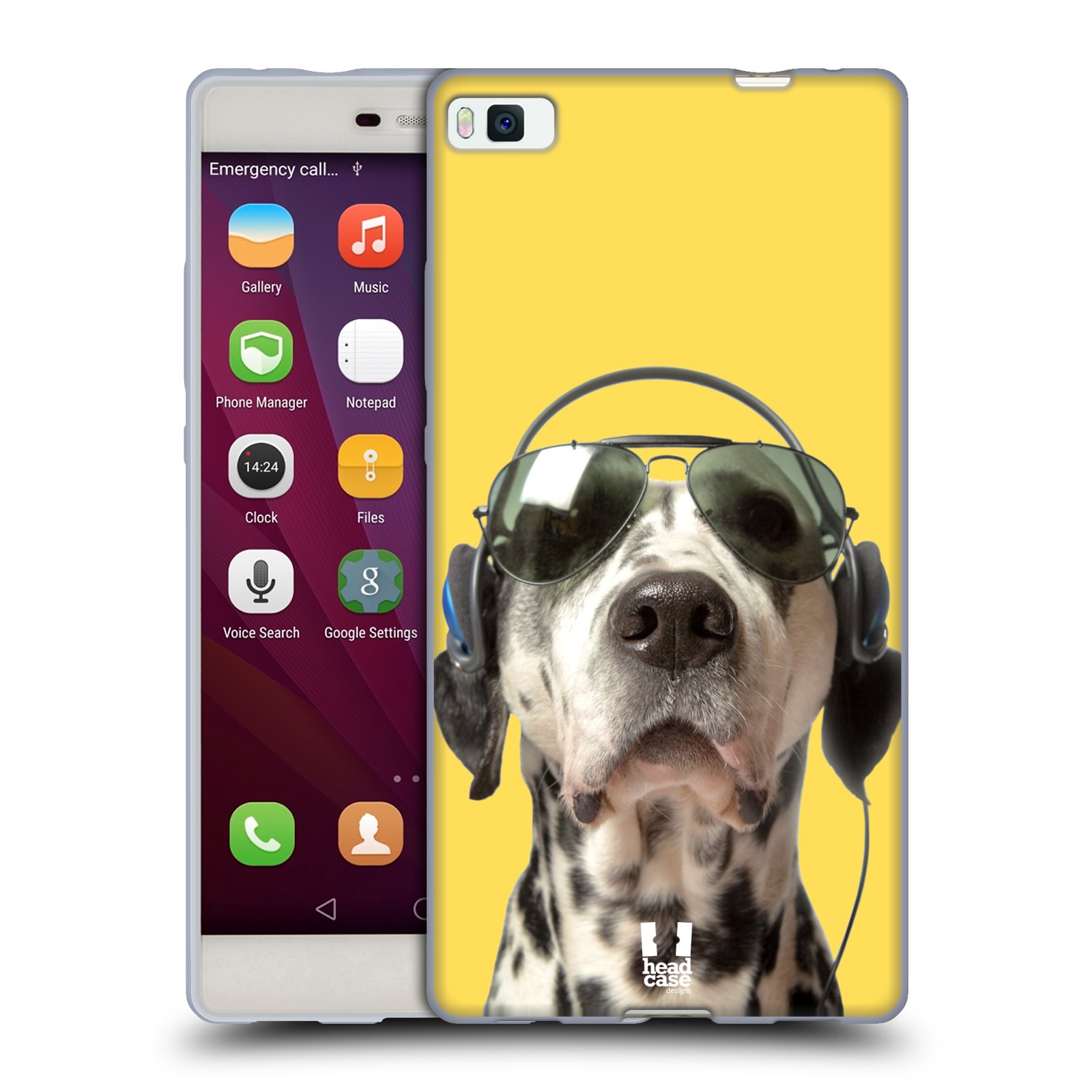 HEAD CASE silikonový obal na mobil Huawei P8 Legrační zvířátka Dalmatin se sluchátky