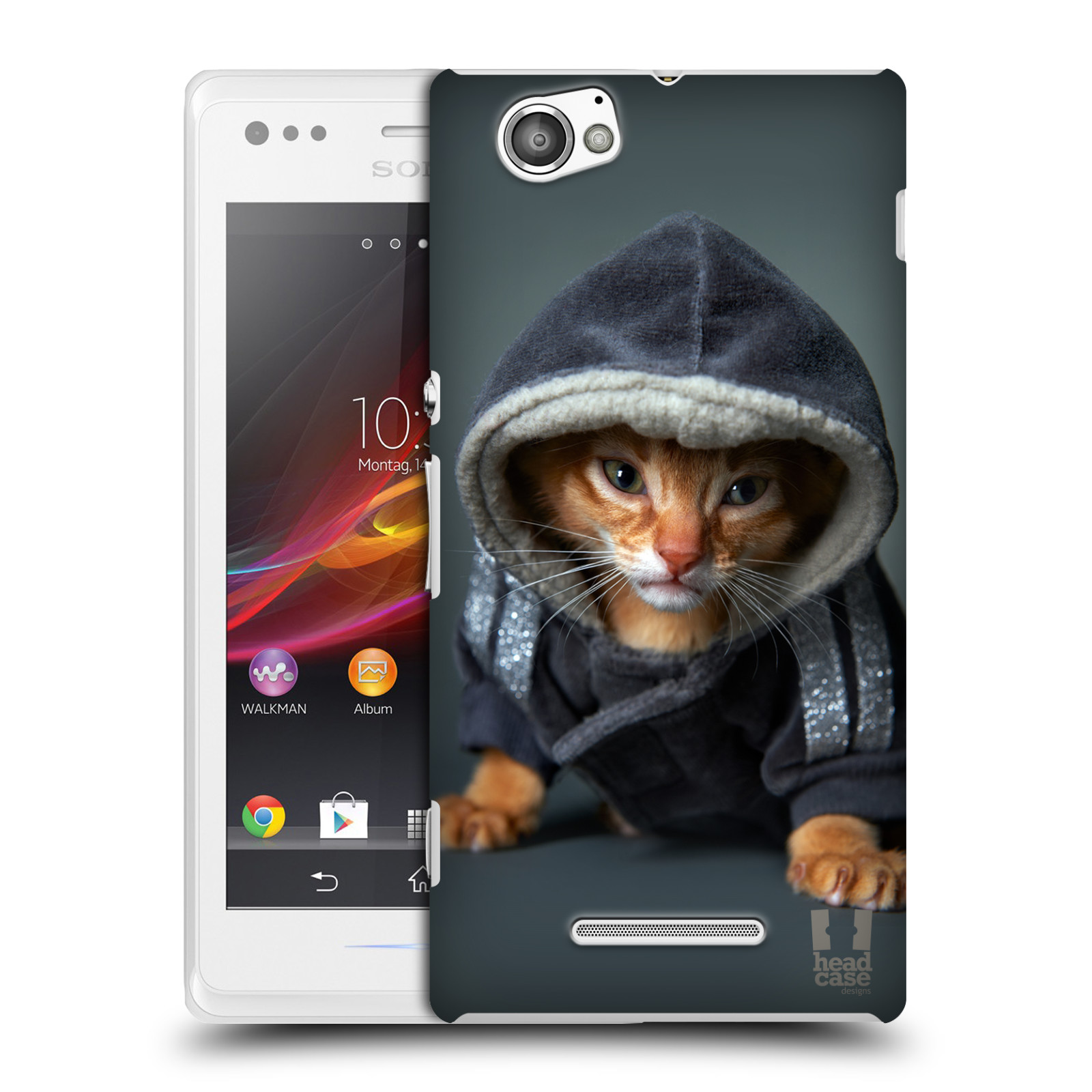 HEAD CASE plastový obal na mobil Sony Xperia M vzor Legrační zvířátka kotě/kočička s kapucí