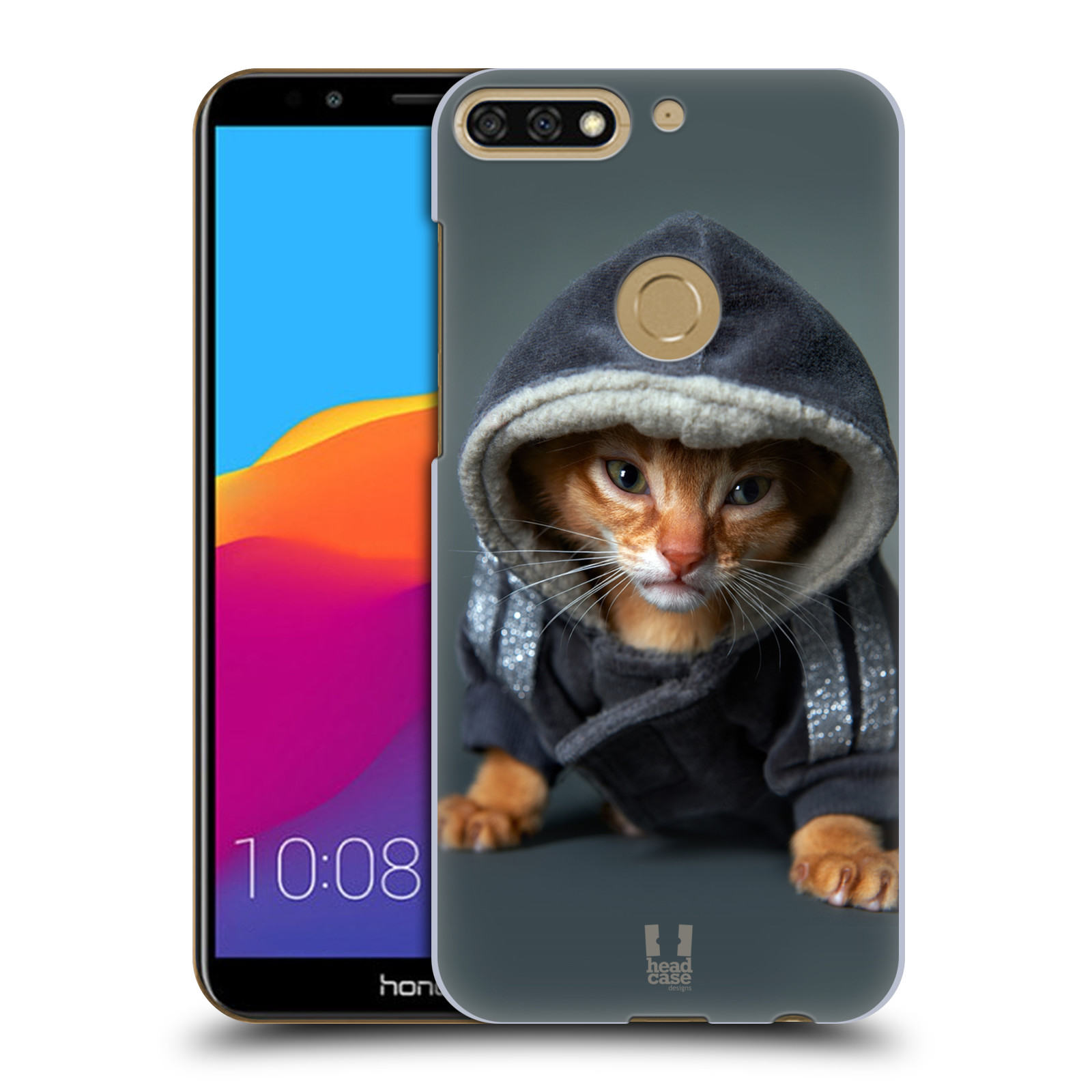 HEAD CASE plastový obal na mobil Honor 7c vzor Legrační zvířátka kotě/kočička s kapucí