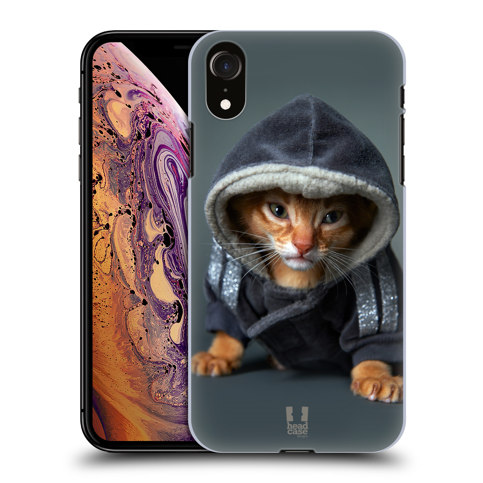 HEAD CASE plastový obal na mobil Apple Iphone XR vzor Legrační zvířátka kotě/kočička s kapucí