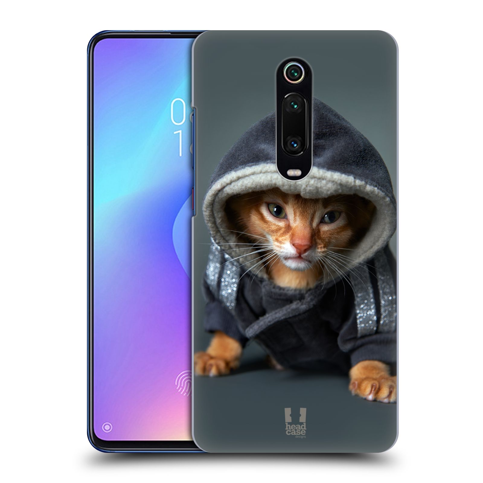 Pouzdro na mobil Xiaomi Mi 9T PRO - HEAD CASE - vzor Legrační zvířátka kotě/kočička s kapucí