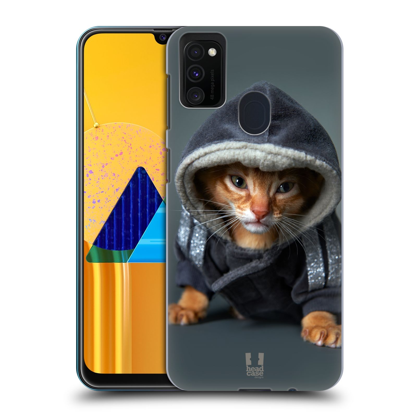 Zadní kryt na mobil Samsung Galaxy M21 vzor Legrační zvířátka kotě/kočička s kapucí