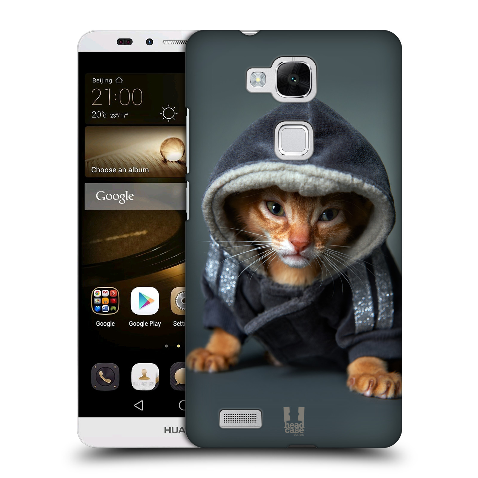 HEAD CASE plastový obal na mobil Huawei Mate 7 vzor Legrační zvířátka kotě/kočička s kapucí
