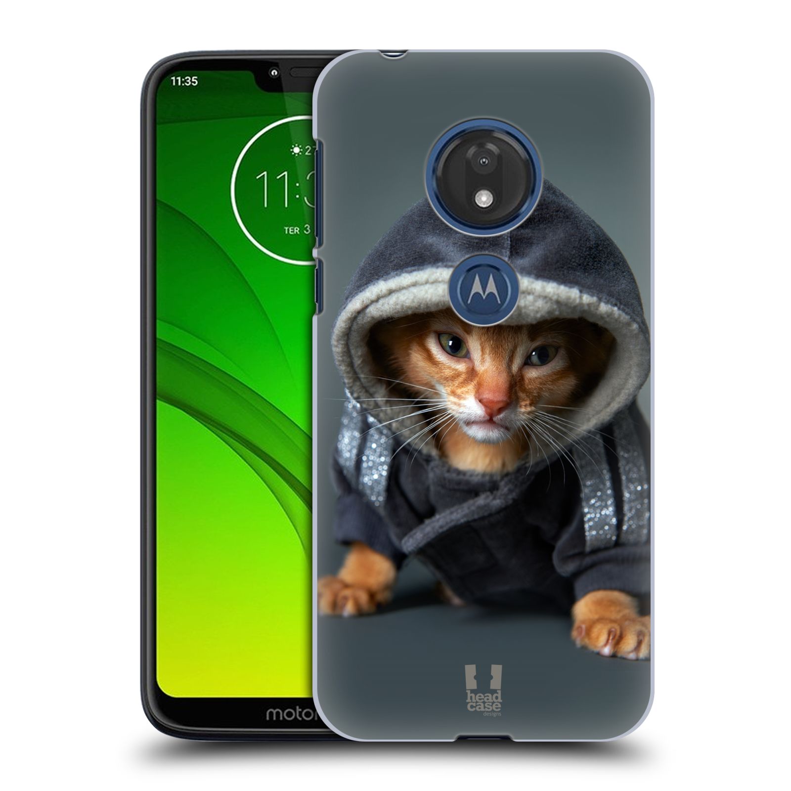 Pouzdro na mobil Motorola Moto G7 Play vzor Legrační zvířátka kotě/kočička s kapucí