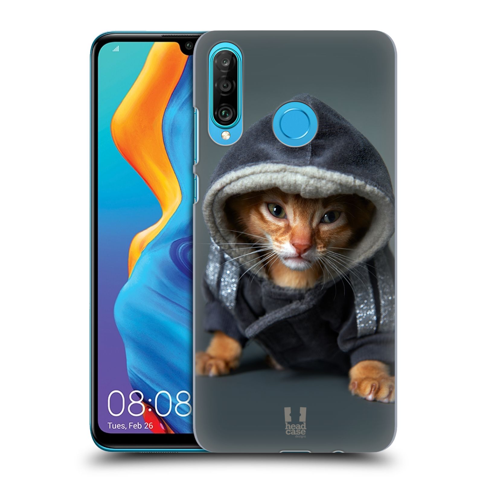 Pouzdro na mobil Huawei P30 LITE - HEAD CASE - vzor Legrační zvířátka kotě/kočička s kapucí