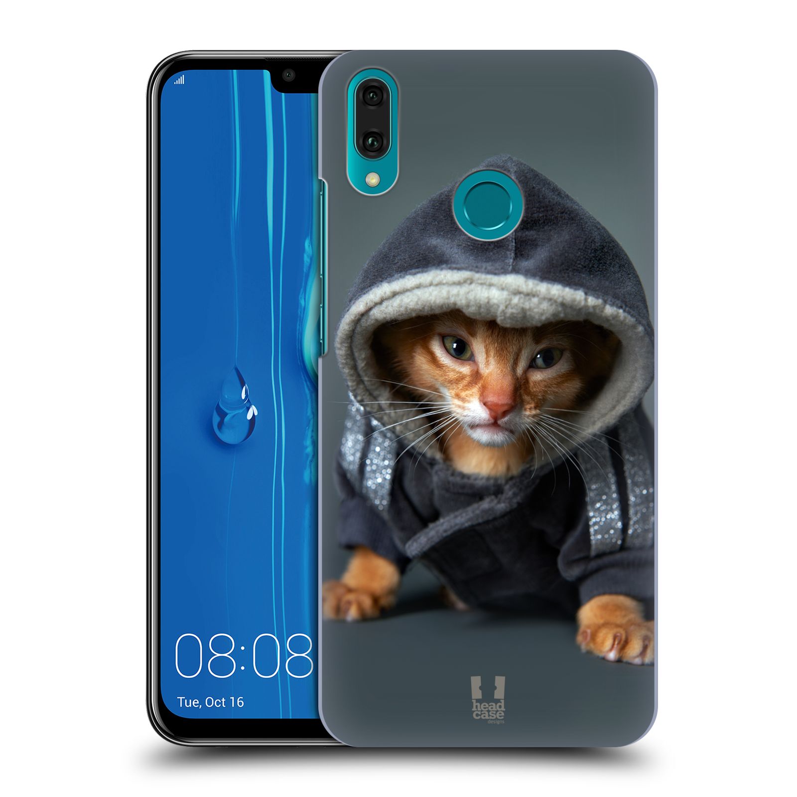 Pouzdro na mobil Huawei Y9 2019 - HEAD CASE - vzor Legrační zvířátka kotě/kočička s kapucí