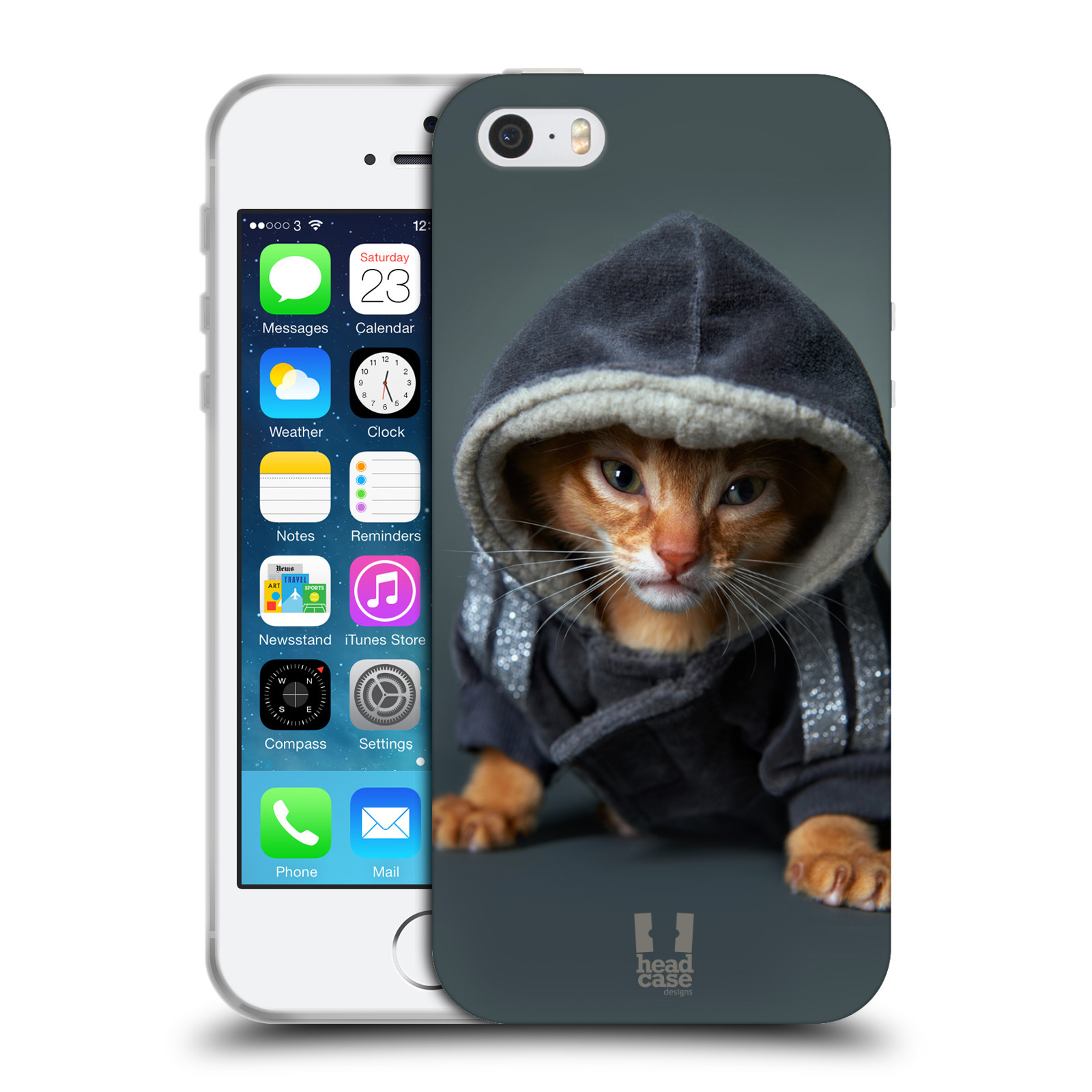 HEAD CASE silikonový obal na mobil Apple Iphone 5/5S vzor Legrační zvířátka kotě/kočička s kapucí
