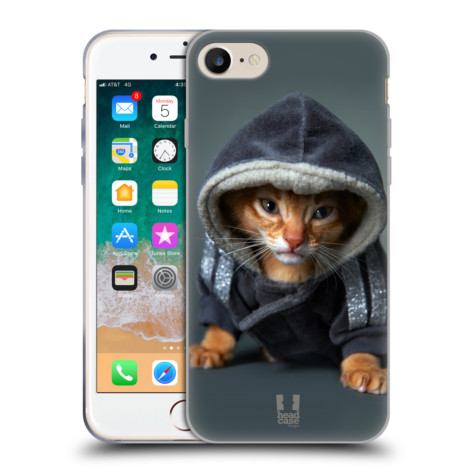 HEAD CASE silikonový obal na mobil Apple Iphone 7 vzor Legrační zvířátka kotě/kočička s kapucí