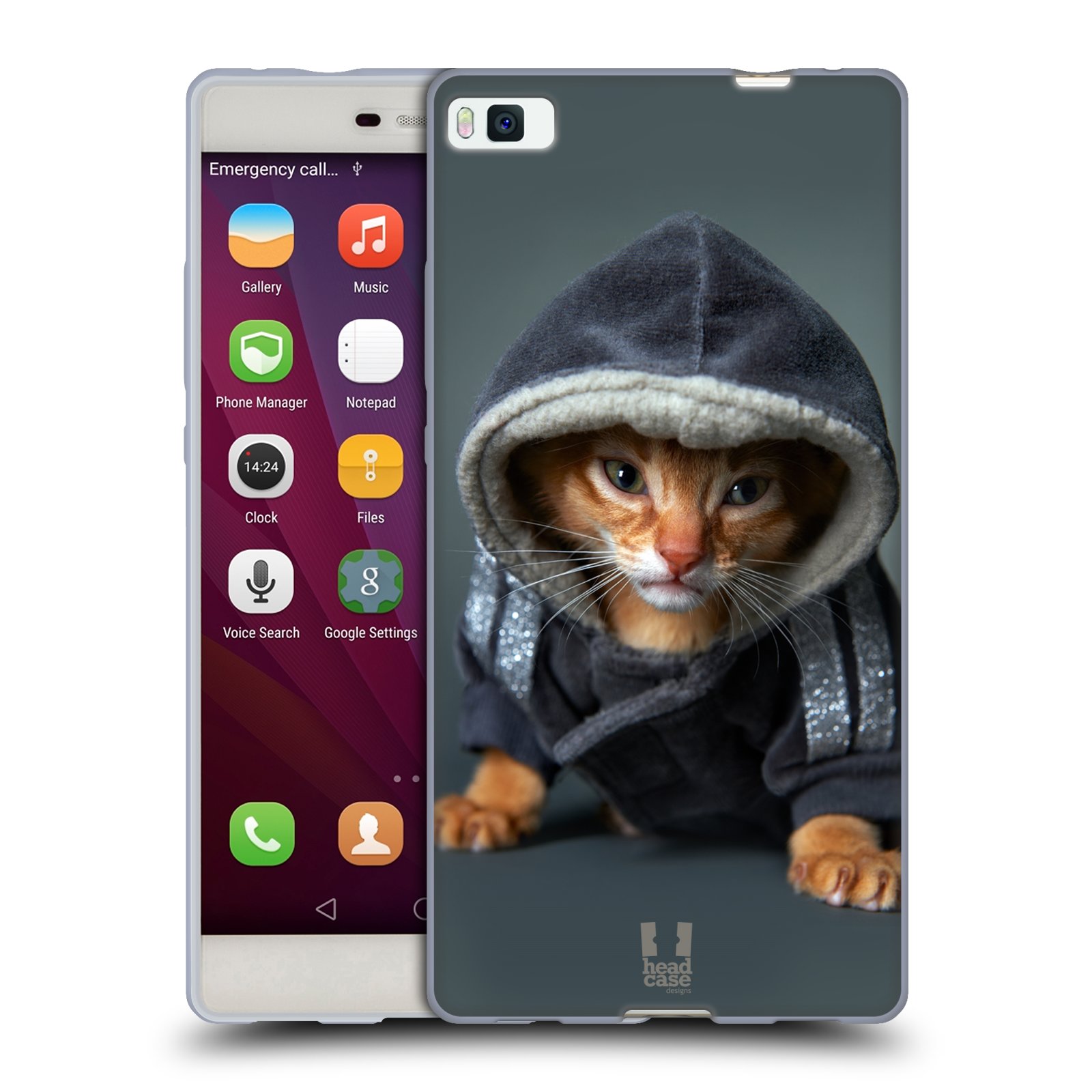 HEAD CASE silikonový obal na mobil Huawei P8 Legrační zvířátka kočička v mikině