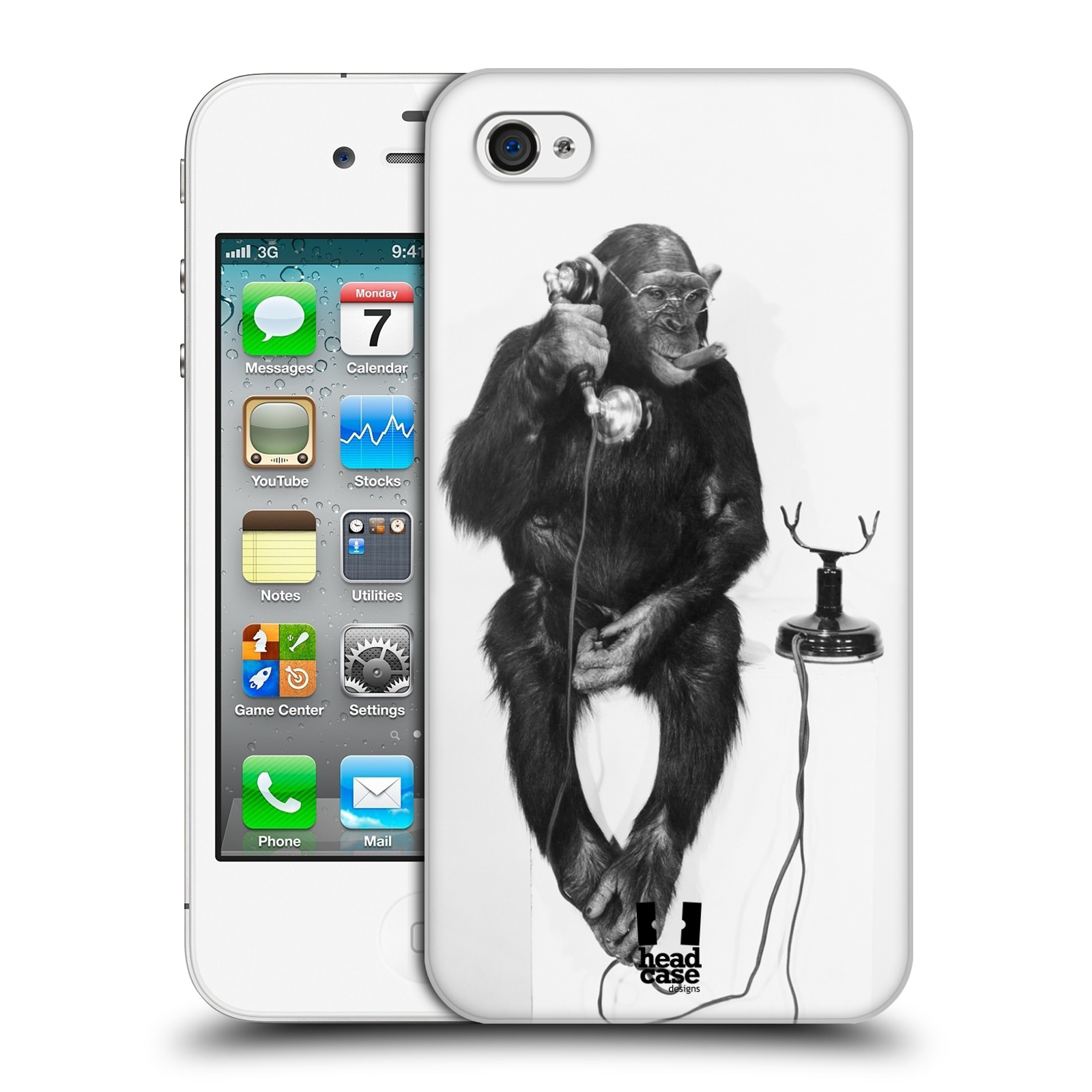 HEAD CASE plastový obal na mobil Apple Iphone 4/4S vzor Legrační zvířátka opička se sluchátkem