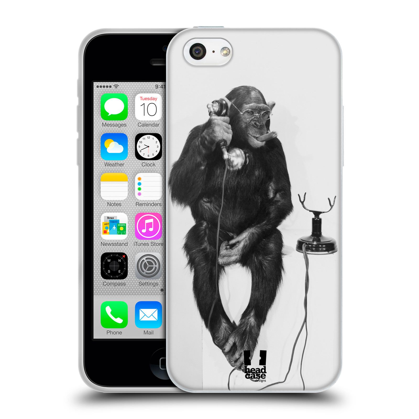 HEAD CASE silikonový obal na mobil Apple Iphone 5C vzor Legrační zvířátka opička se sluchátkem
