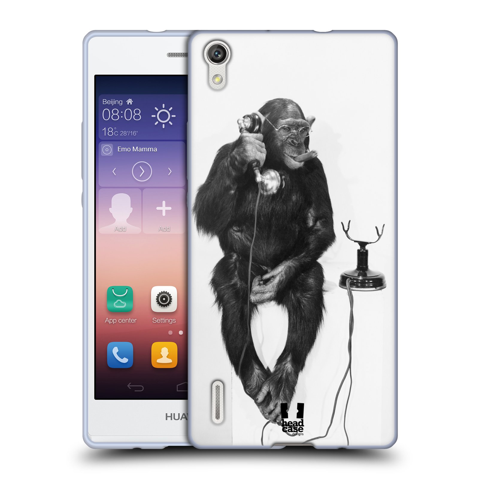 HEAD CASE silikonový obal na mobil HUAWEI Ascend P7 vzor Legrační zvířátka opička se sluchátkem