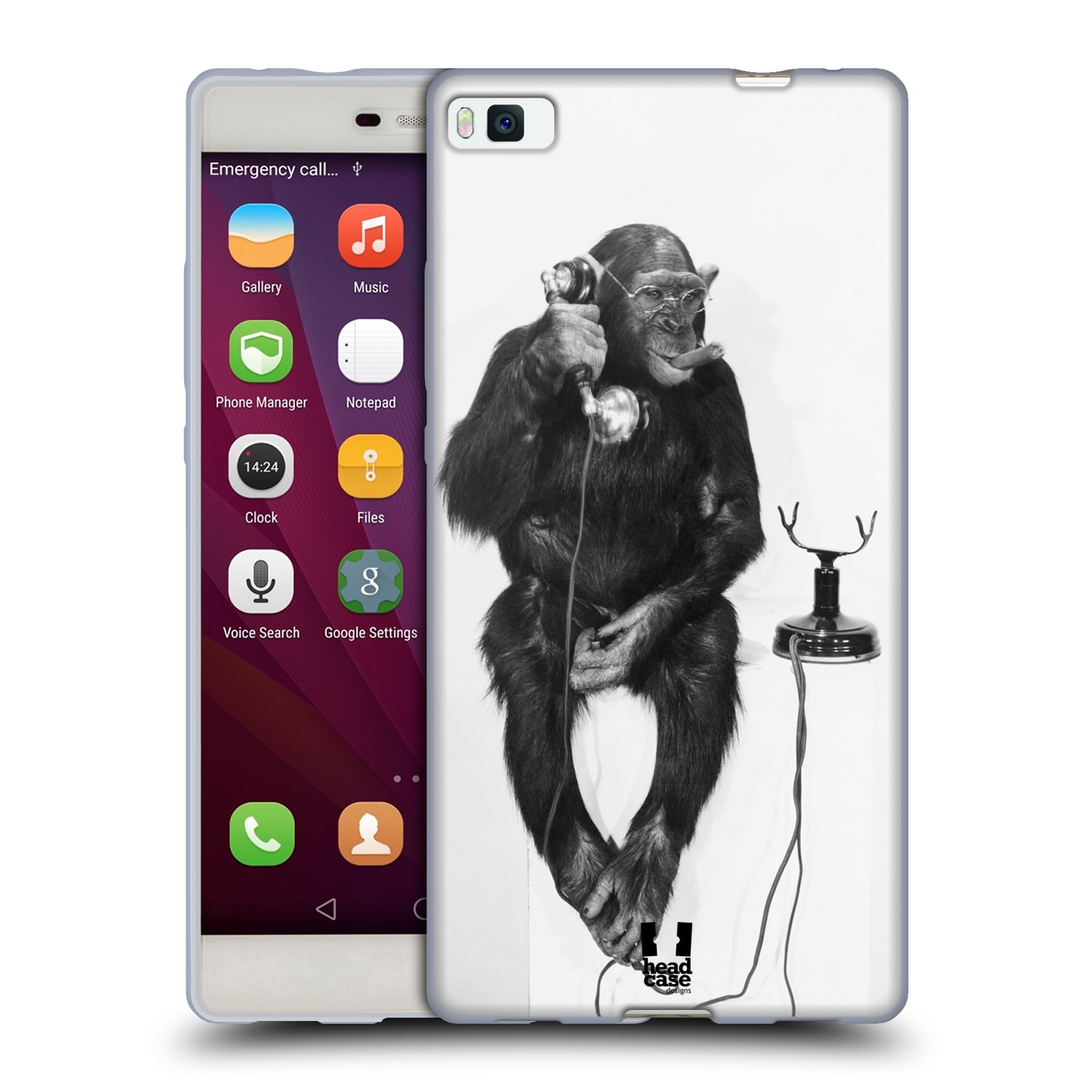 HEAD CASE silikonový obal na mobil Huawei P8 Legrační zvířátka opička a telefon