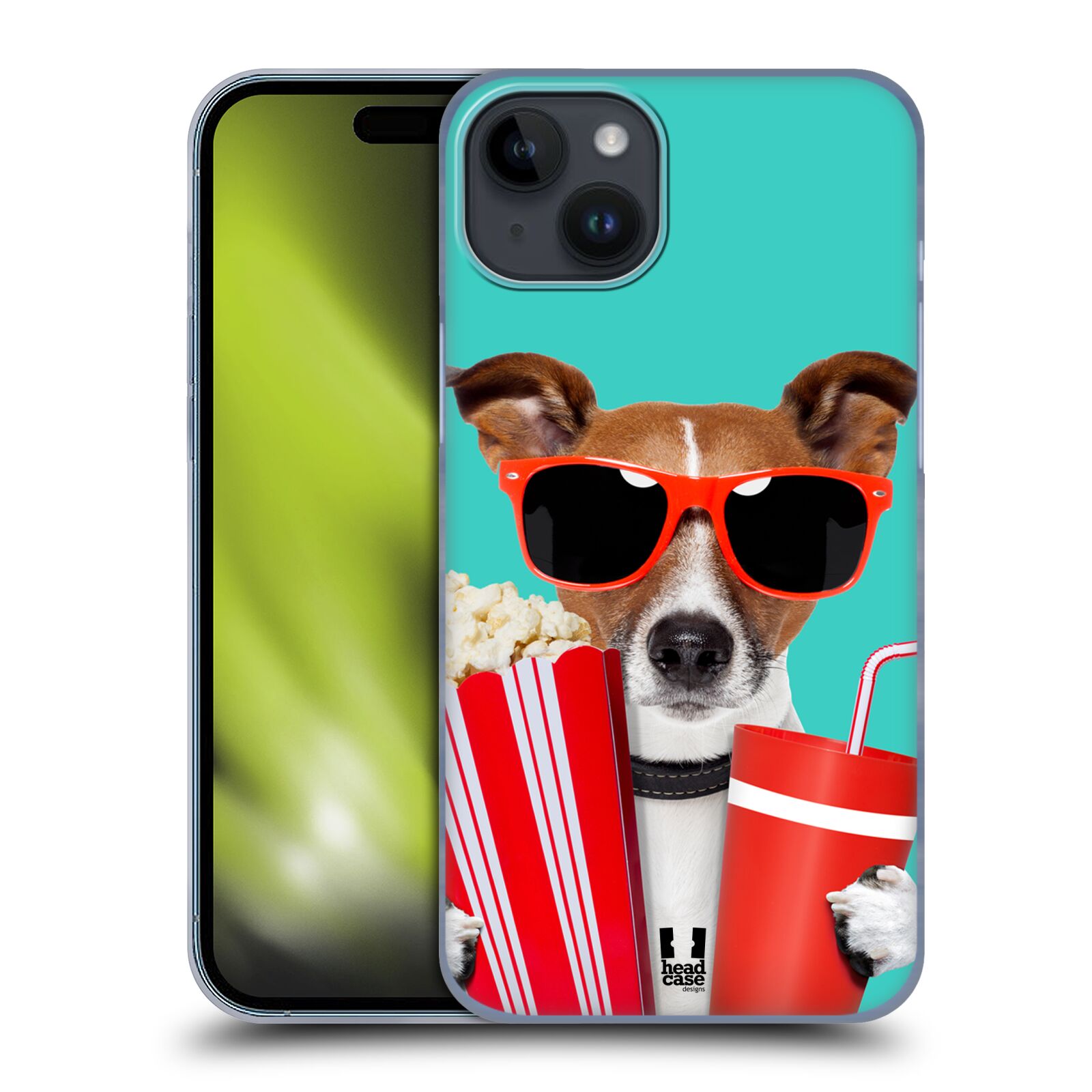 Plastový obal HEAD CASE na mobil Apple Iphone 15 PLUS vzor Legrační zvířátka pejsek v kině s popkornem