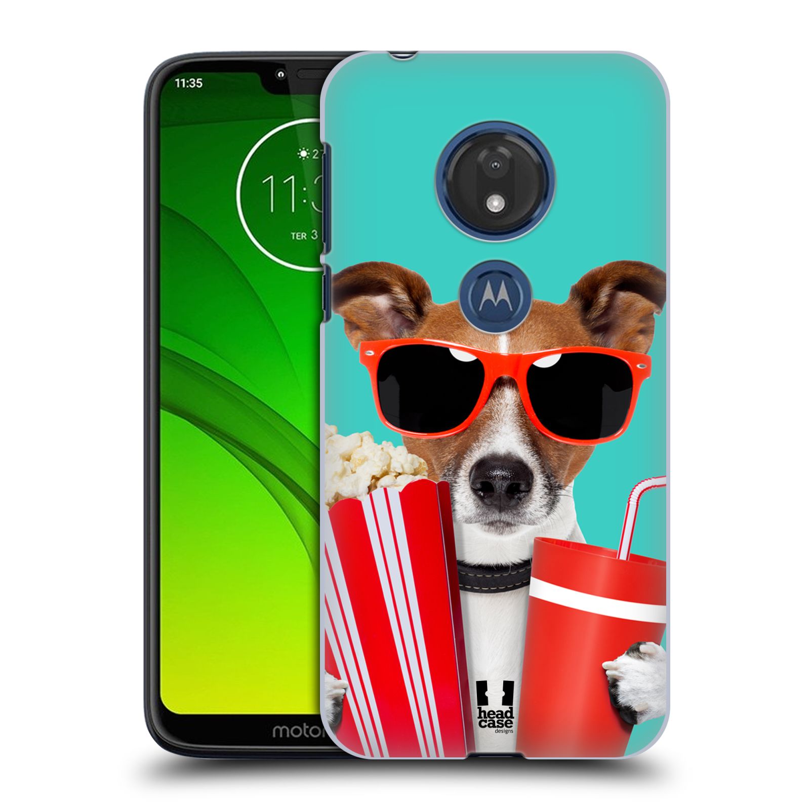 Pouzdro na mobil Motorola Moto G7 Play vzor Legrační zvířátka pejsek v kině s popkornem