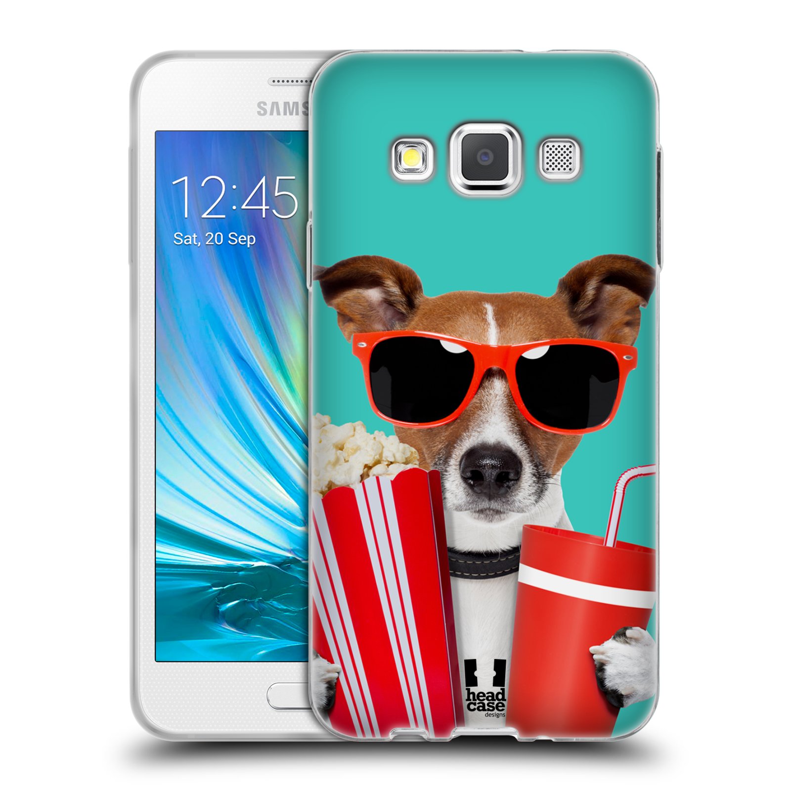HEAD CASE silikonový obal na mobil Samsung Galaxy A3 vzor Legrační zvířátka pejsek v kině s popkornem