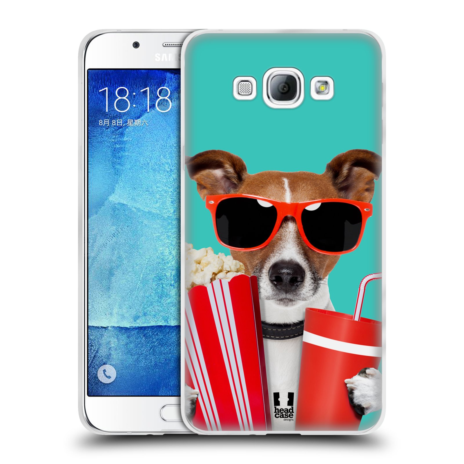 HEAD CASE silikonový obal na mobil Samsung Galaxy A8 vzor Legrační zvířátka pejsek v kině s popkornem