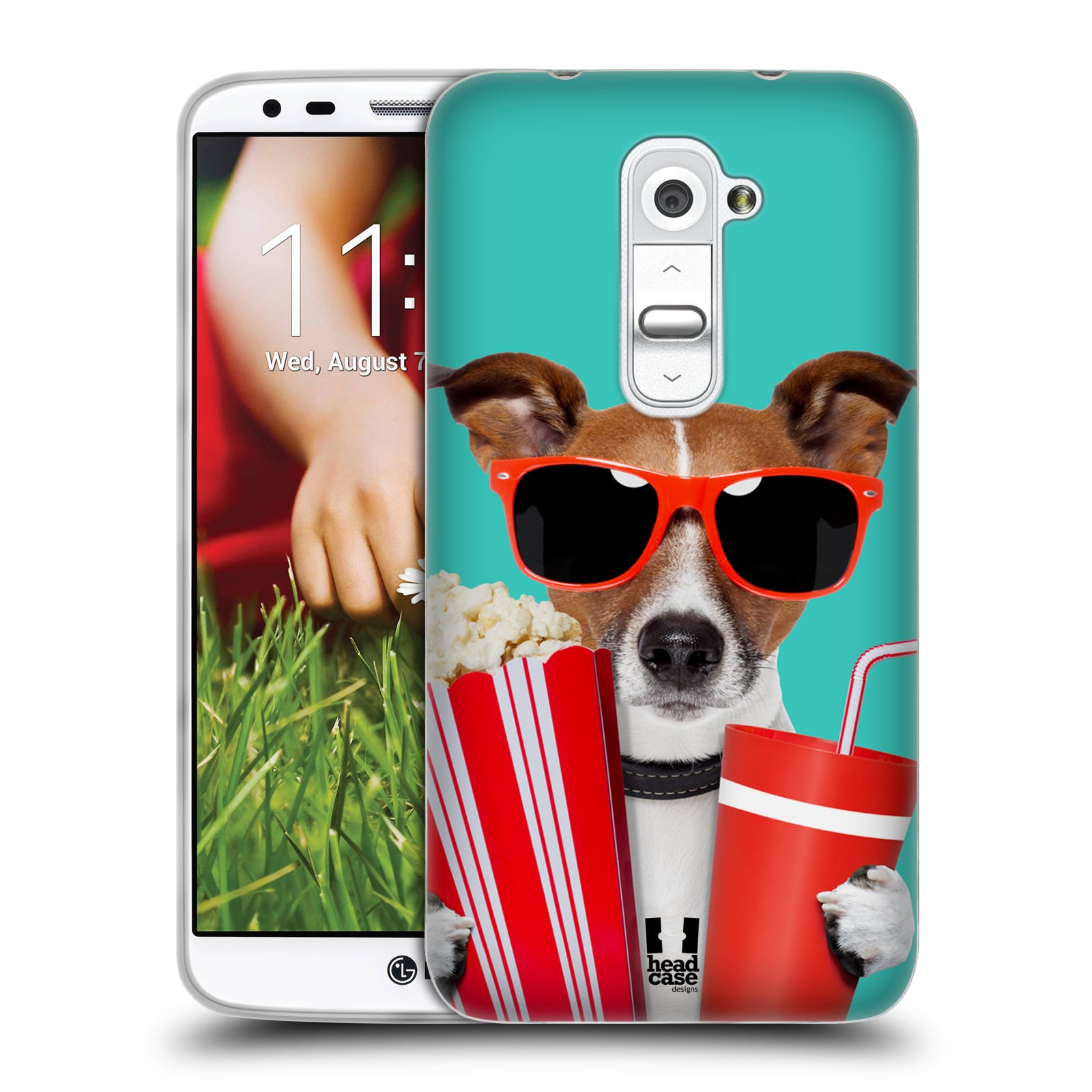 HEAD CASE silikonový obal na mobil LG G2 vzor Legrační zvířátka pejsek v kině s popkornem