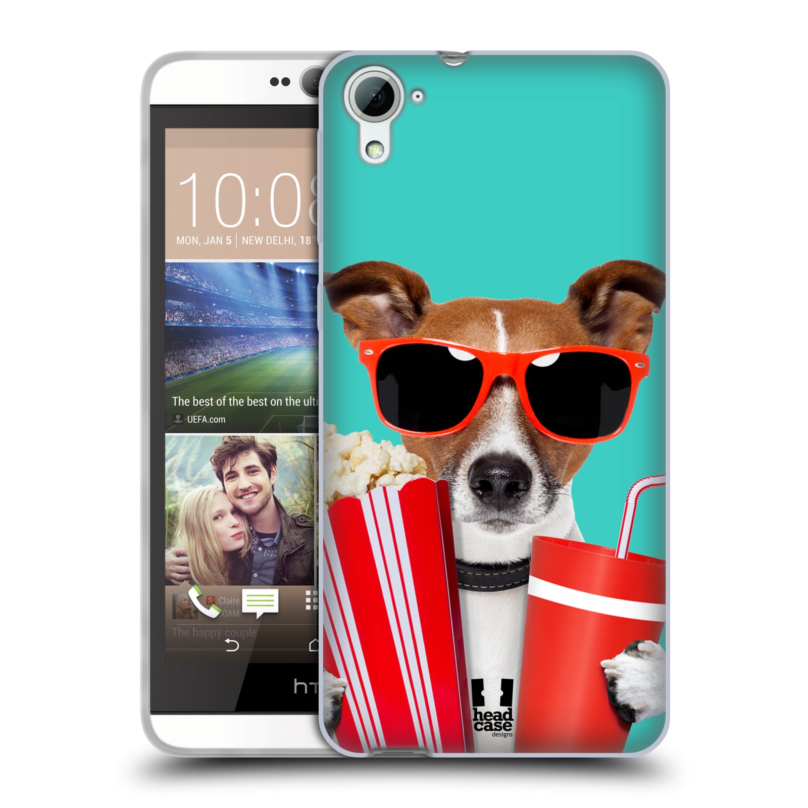 HEAD CASE silikonový obal na mobil HTC DESIRE 826 vzor Legrační zvířátka pejsek v kině s popkornem