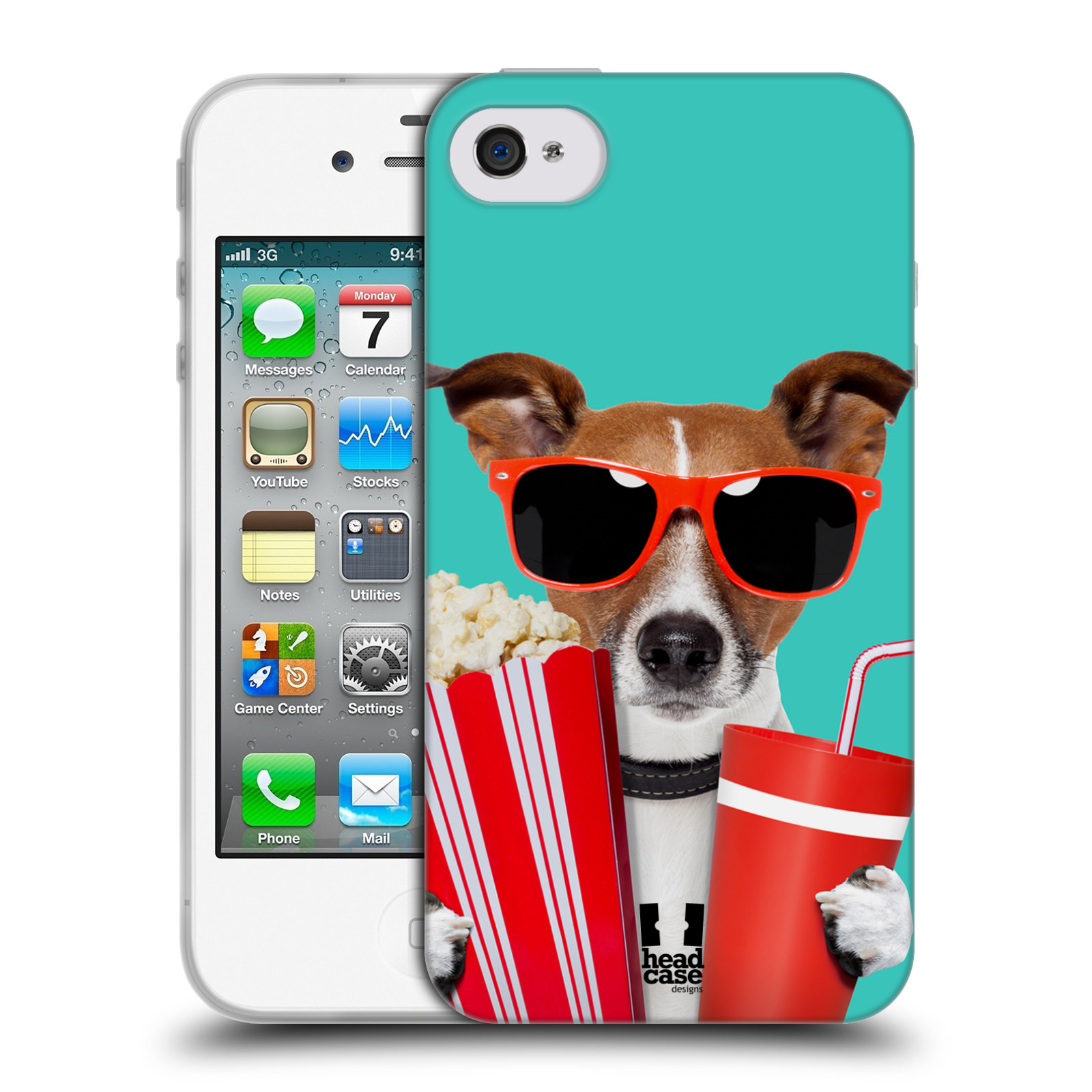 HEAD CASE silikonový obal na mobil Apple Iphone 4/4S vzor Legrační zvířátka pejsek v kině s popkornem