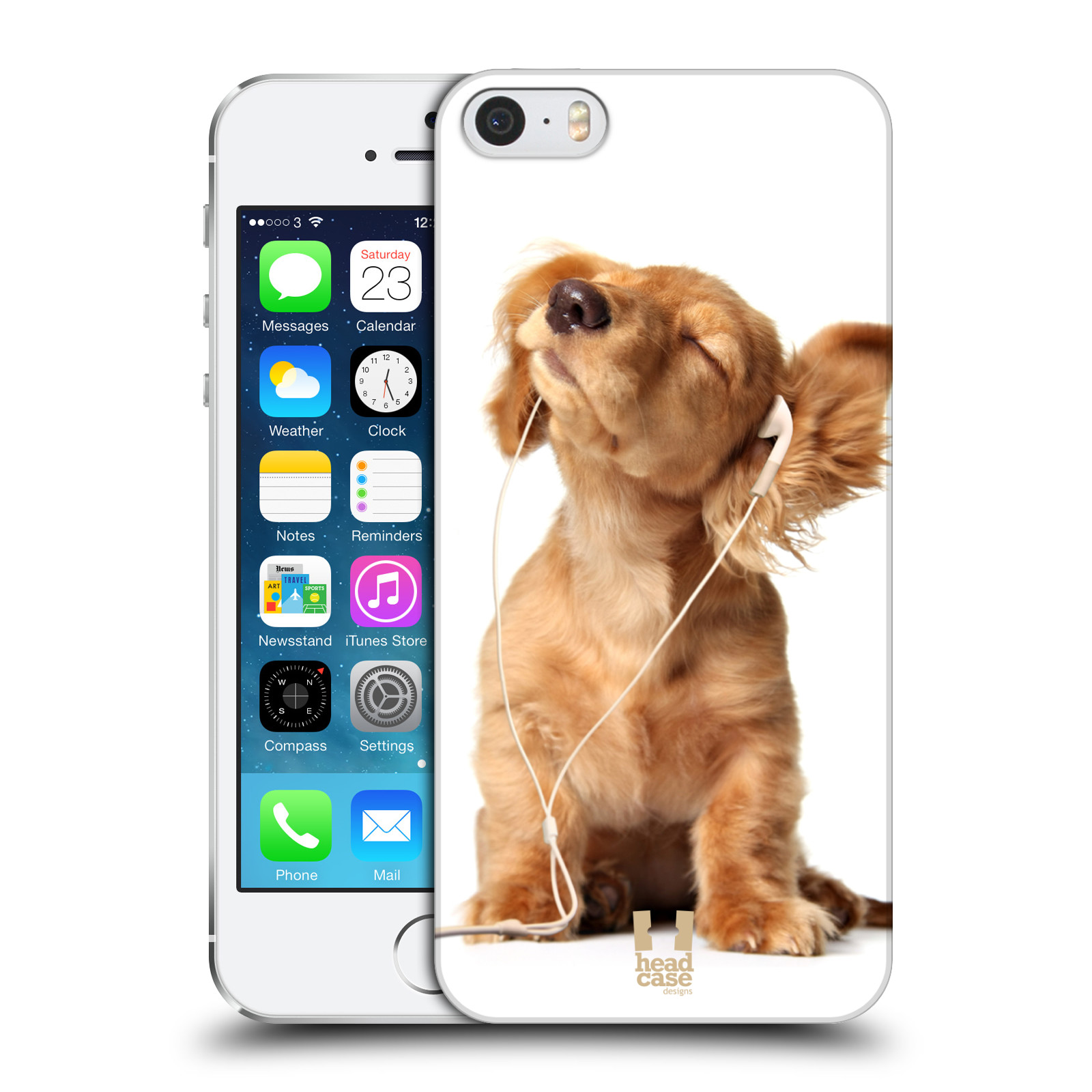 Plastové pouzdro pro mobil Apple Iphone 5 / 5S / SE vzor Legrační zvířátka roztomilé štěňátko se sluchátky MUSIC