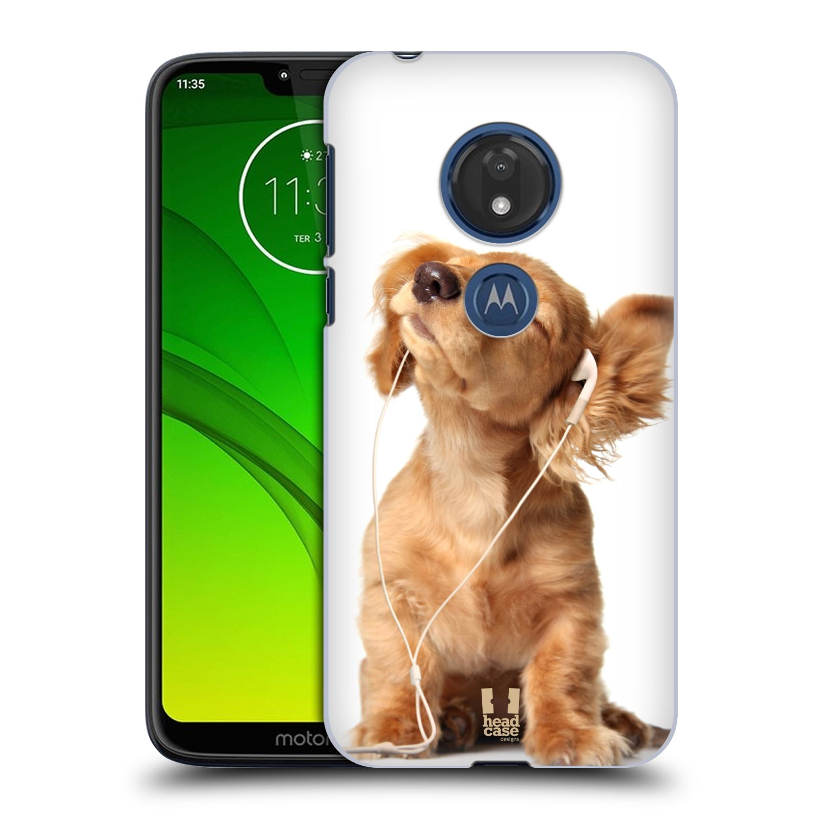 Pouzdro na mobil Motorola Moto G7 Play vzor Legrační zvířátka roztomilé štěňátko se sluchátky MUSIC