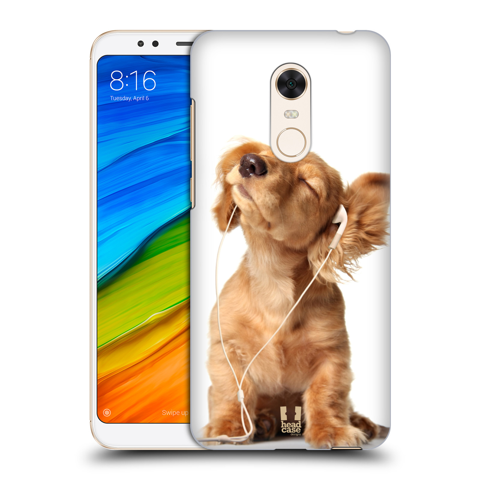 HEAD CASE plastový obal na mobil Xiaomi Redmi 5 PLUS vzor Legrační zvířátka roztomilé štěňátko se sluchátky MUSIC