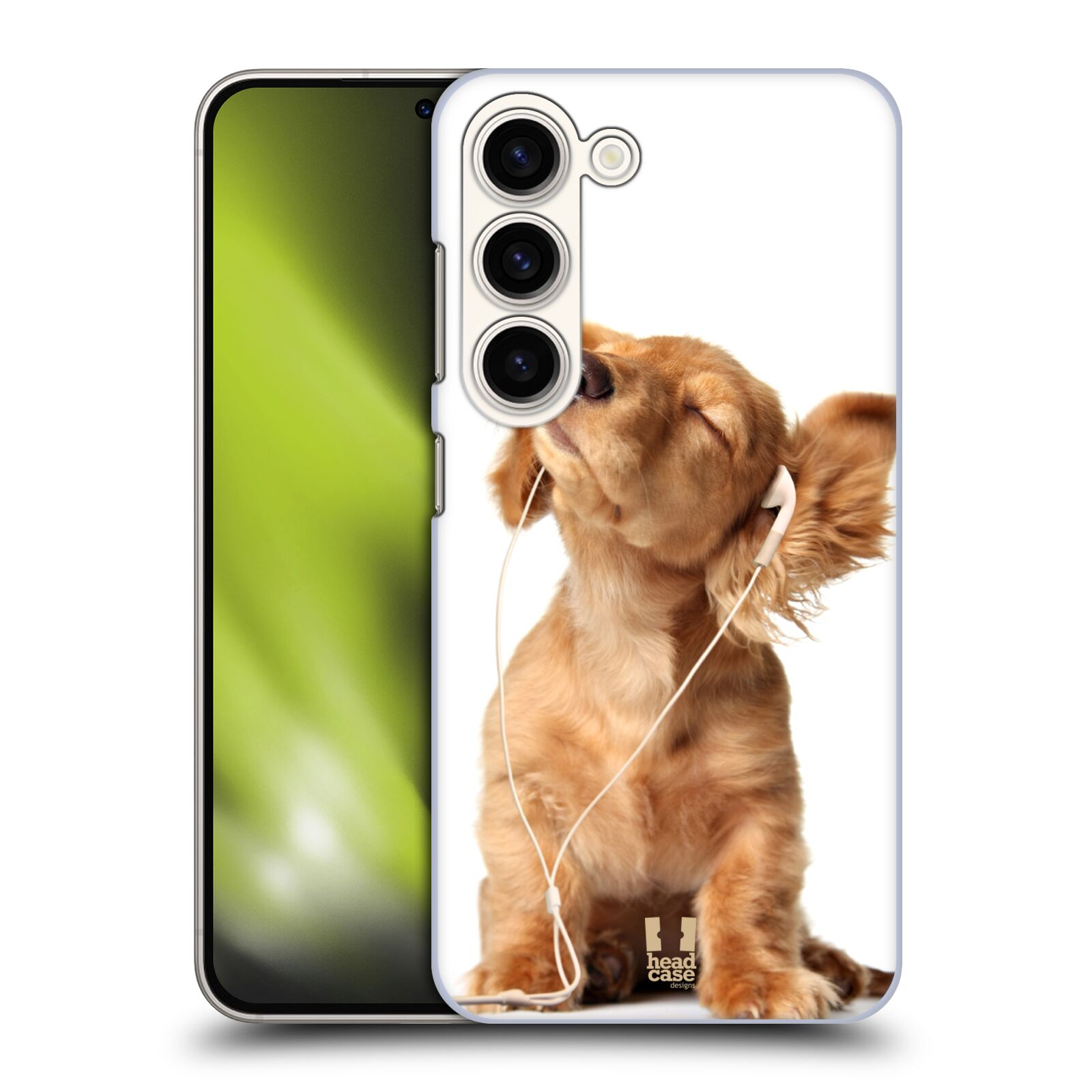 Plastový obal HEAD CASE na mobil Samsung Galaxy S23 vzor Legrační zvířátka roztomilé štěňátko se sluchátky MUSIC