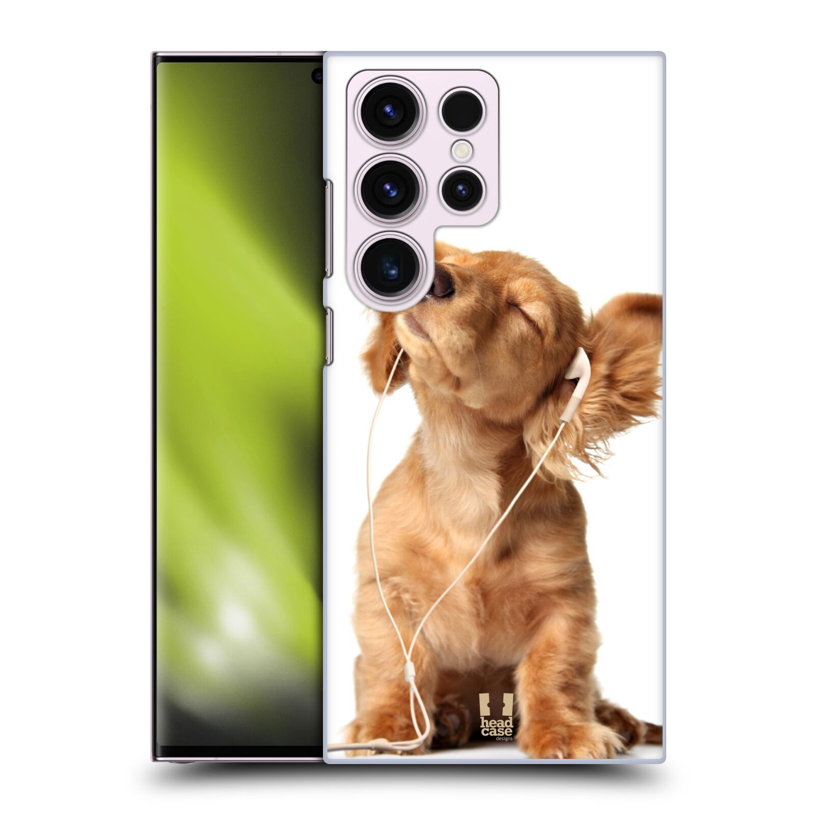 Plastový obal HEAD CASE na mobil Samsung Galaxy S23 ULTRA vzor Legrační zvířátka roztomilé štěňátko se sluchátky MUSIC