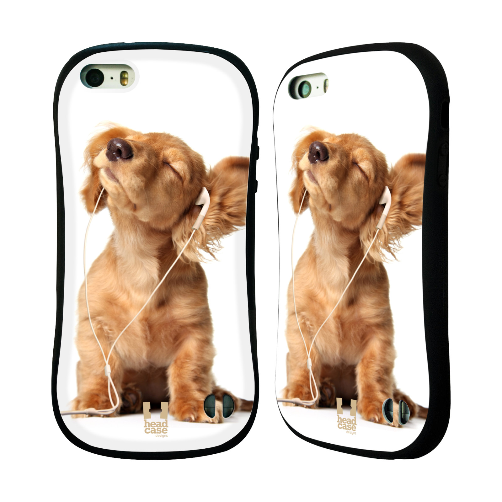 HEAD CASE silikon/plast odolný obal na mobil Apple Iphone 5/5S vzor Legrační zvířátka roztomilé štěňátko se sluchátky MUSIC