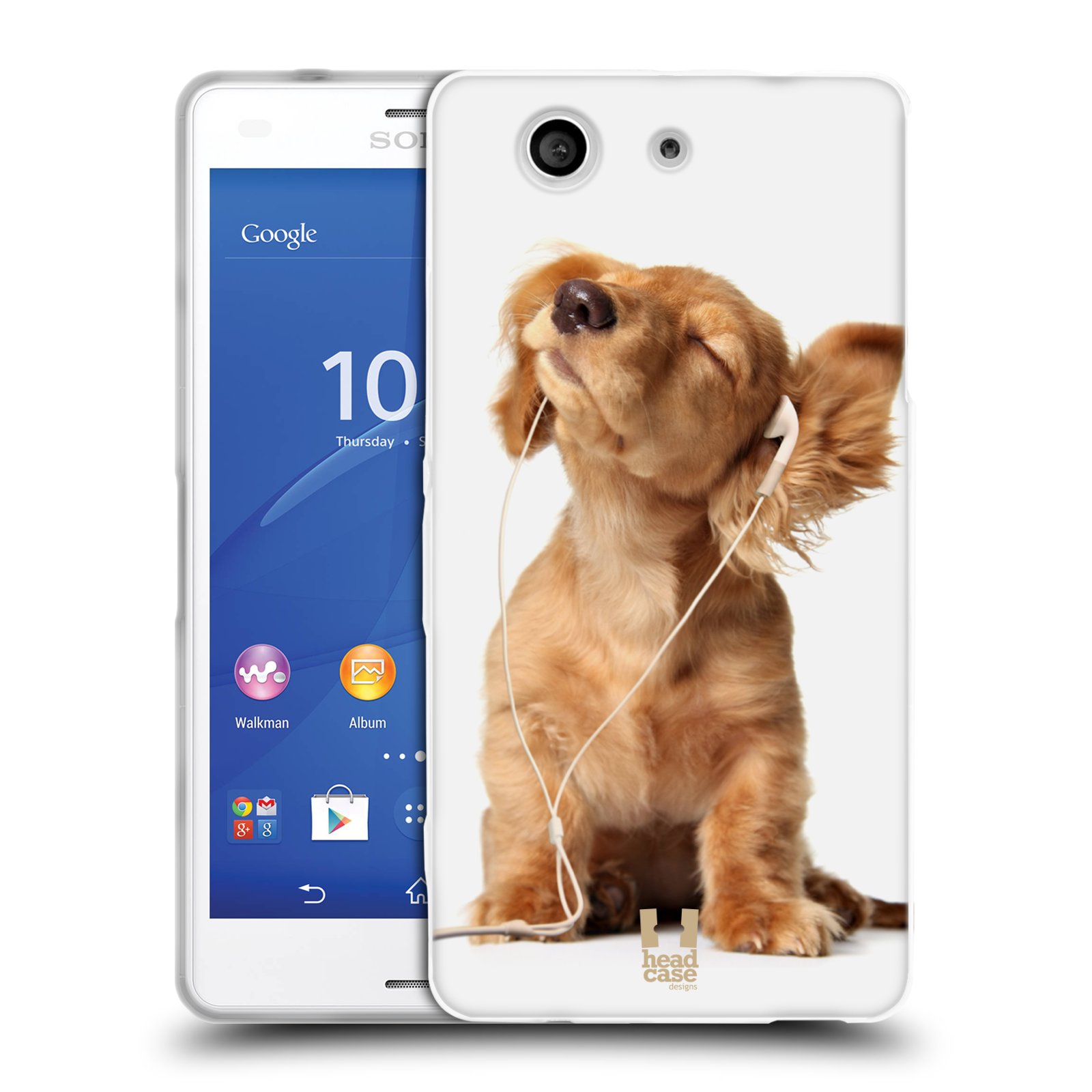 HEAD CASE silikonový obal na mobil Sony Xperia Z3 COMPACT (D5803) vzor Legrační zvířátka roztomilé štěňátko se sluchátky MUSIC