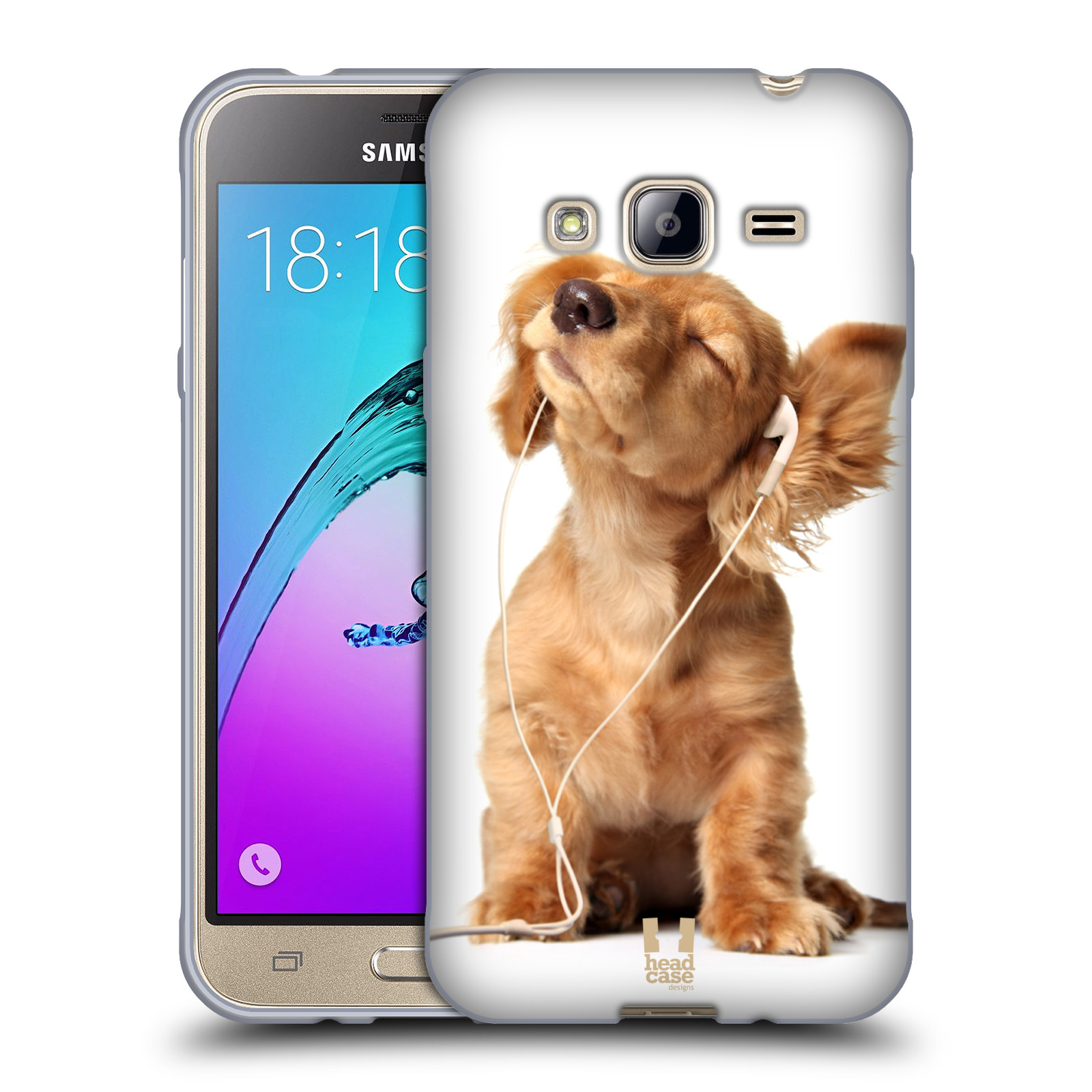 HEAD CASE silikonový obal na mobil Samsung Galaxy J3, J3 2016 vzor Legrační zvířátka roztomilé štěňátko se sluchátky MUSIC